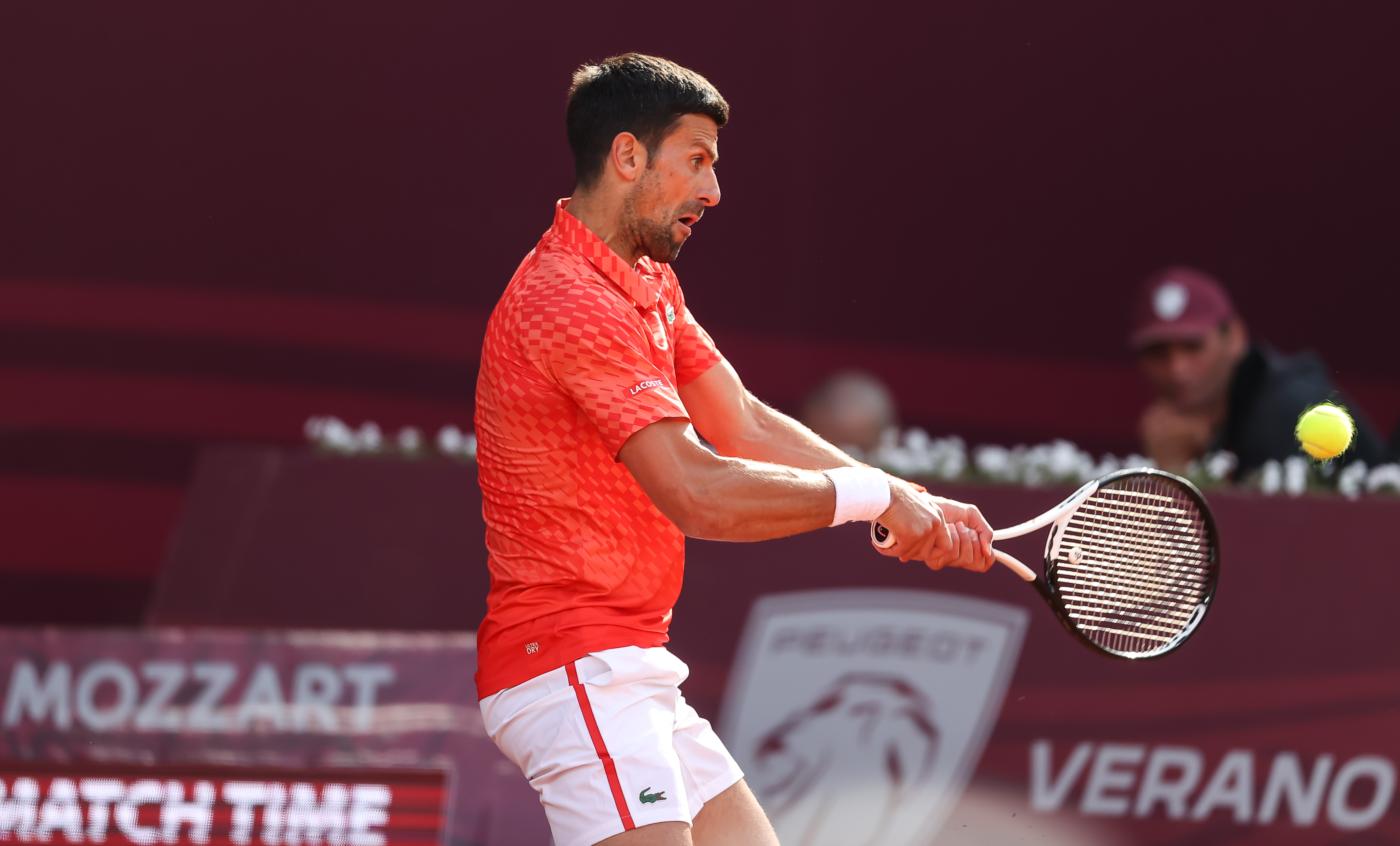 Novak Djokovic returns the ball to Dusan Lajovic during the ATP 250 Srpska Open 2023 at National Tennis Center on April 21, 2023 in Banja Luka, Bosnia and Herzegovina. (Photo by Predrag Milosavljevic/Starsport.rs)