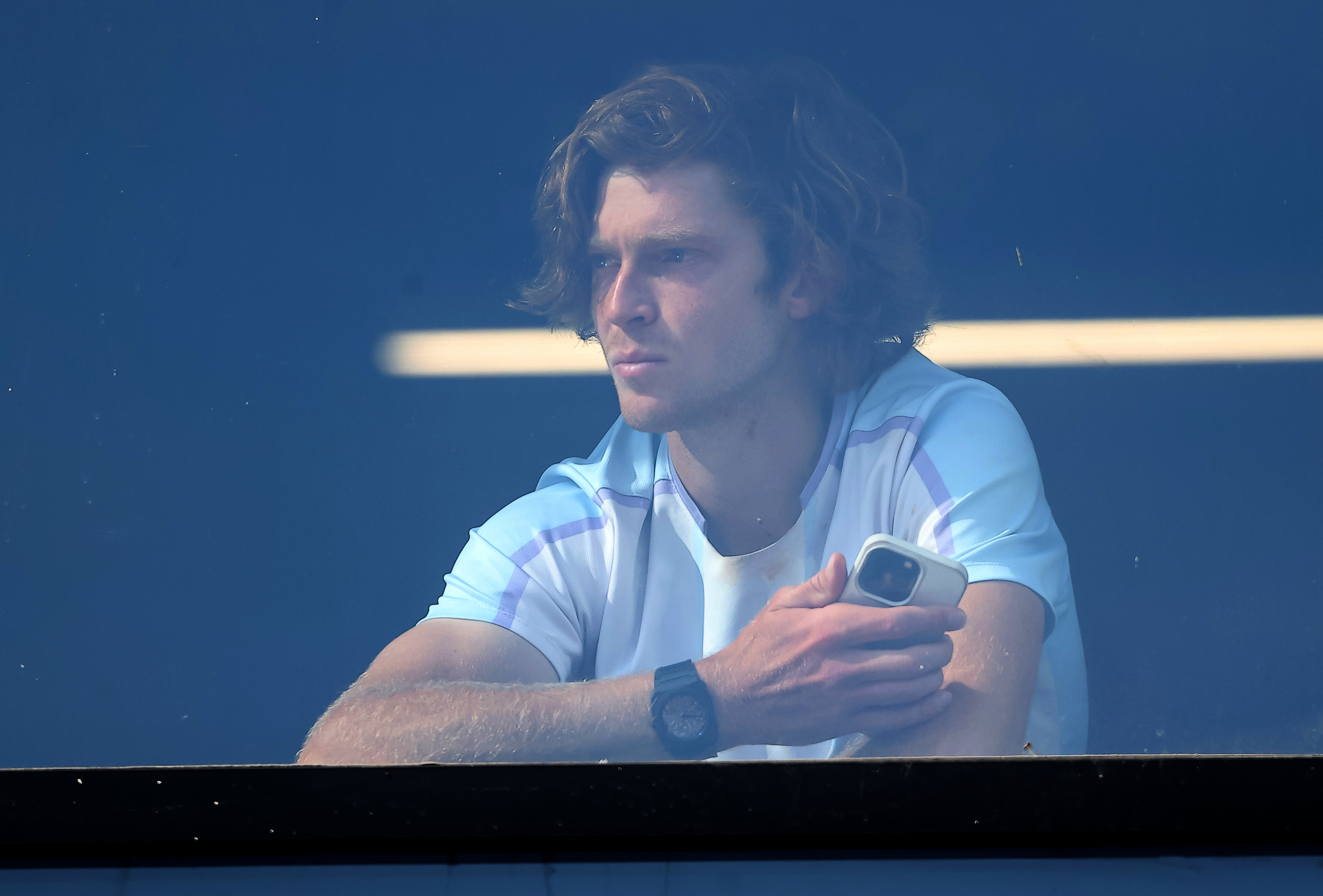 Andrey Rublev attends the match between Novak Djokovic and Dusan Lajovic during the ATP 250 Srpska Open 2023 at National Tennis Center on April 21, 2023 in Banja Luka, Bosnia and Herzegovina. (Photo by Predrag Milosavljevic/Starsport.rs)