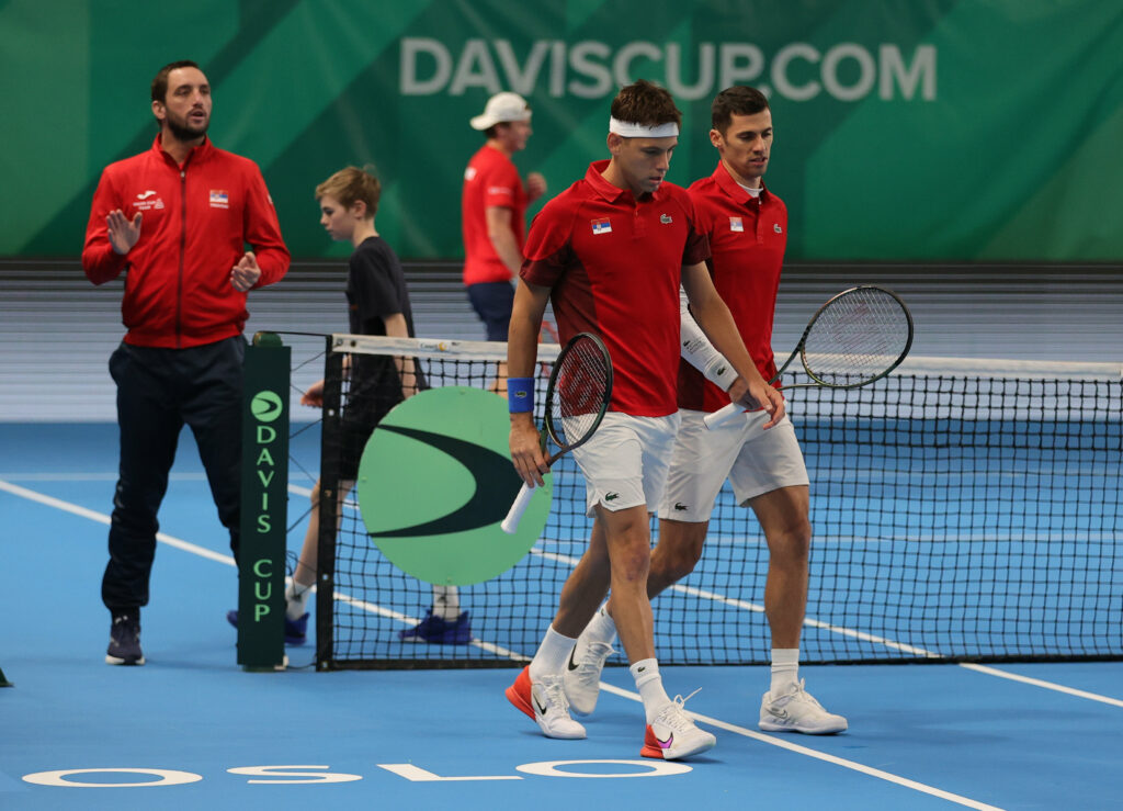 during the 2023 Davis Cup Qualifier match between Norway and Serbia at Oslo Tennisarena, on February 04, 2023 in Oslo, Norway. (Photo by Srdjan Stevanovic/Starsport.rs ©)