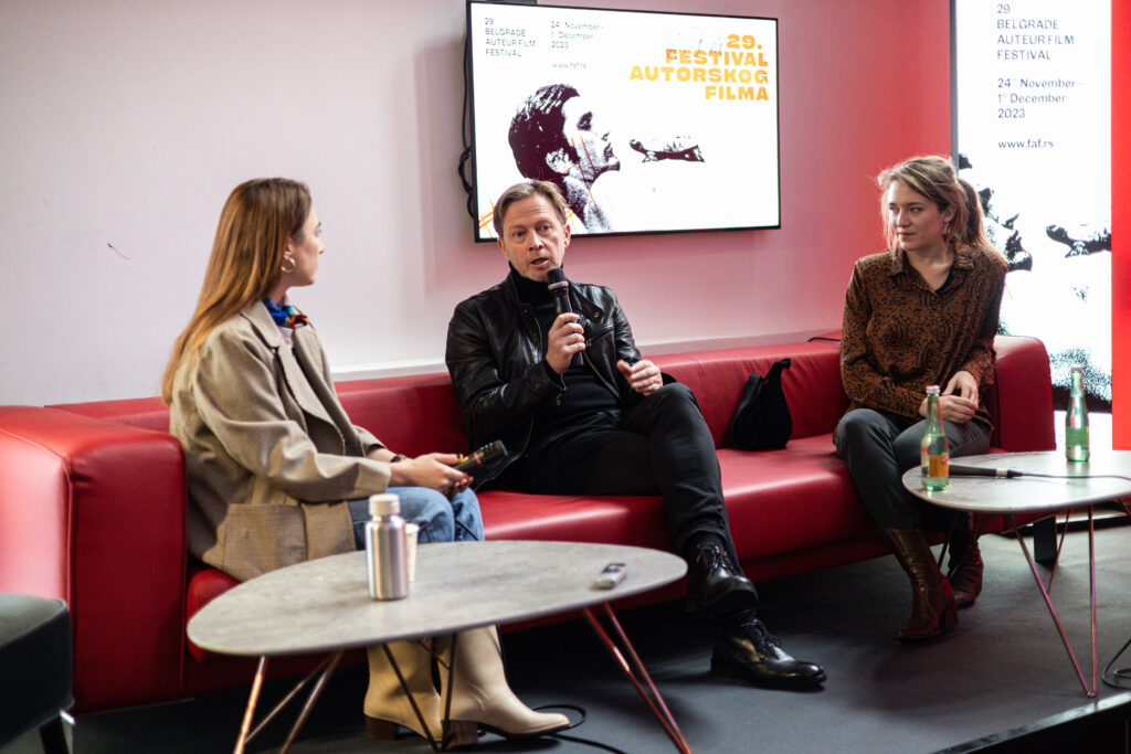 Maša Seničić, Damjan Kozole, reditelj, i Zala Opara, producentkinja filma PERO, FAF Foto: Tanja Drobnjak