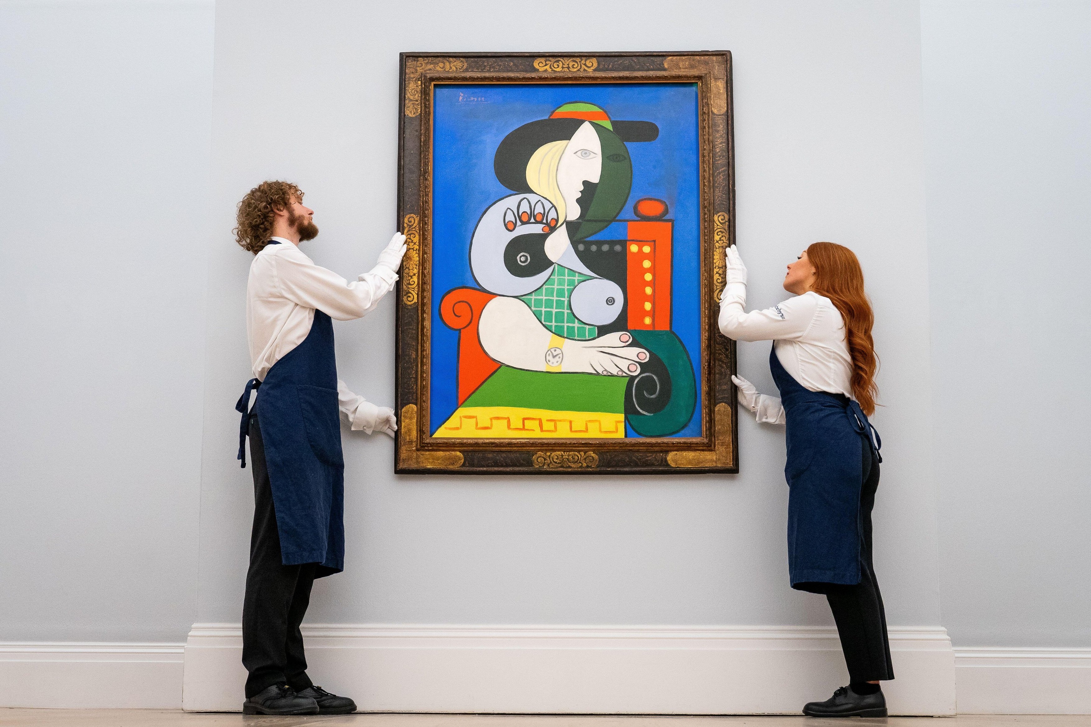 Pablo Picasso's 1932 masterpiece Femme  la montre on display at Sotheby's in London, as it goes on show for the first time ever in Europe. Estimated in excess of US 120m and offered by one of the greatest patrons and collectors, Emily Fisher Landau, it is