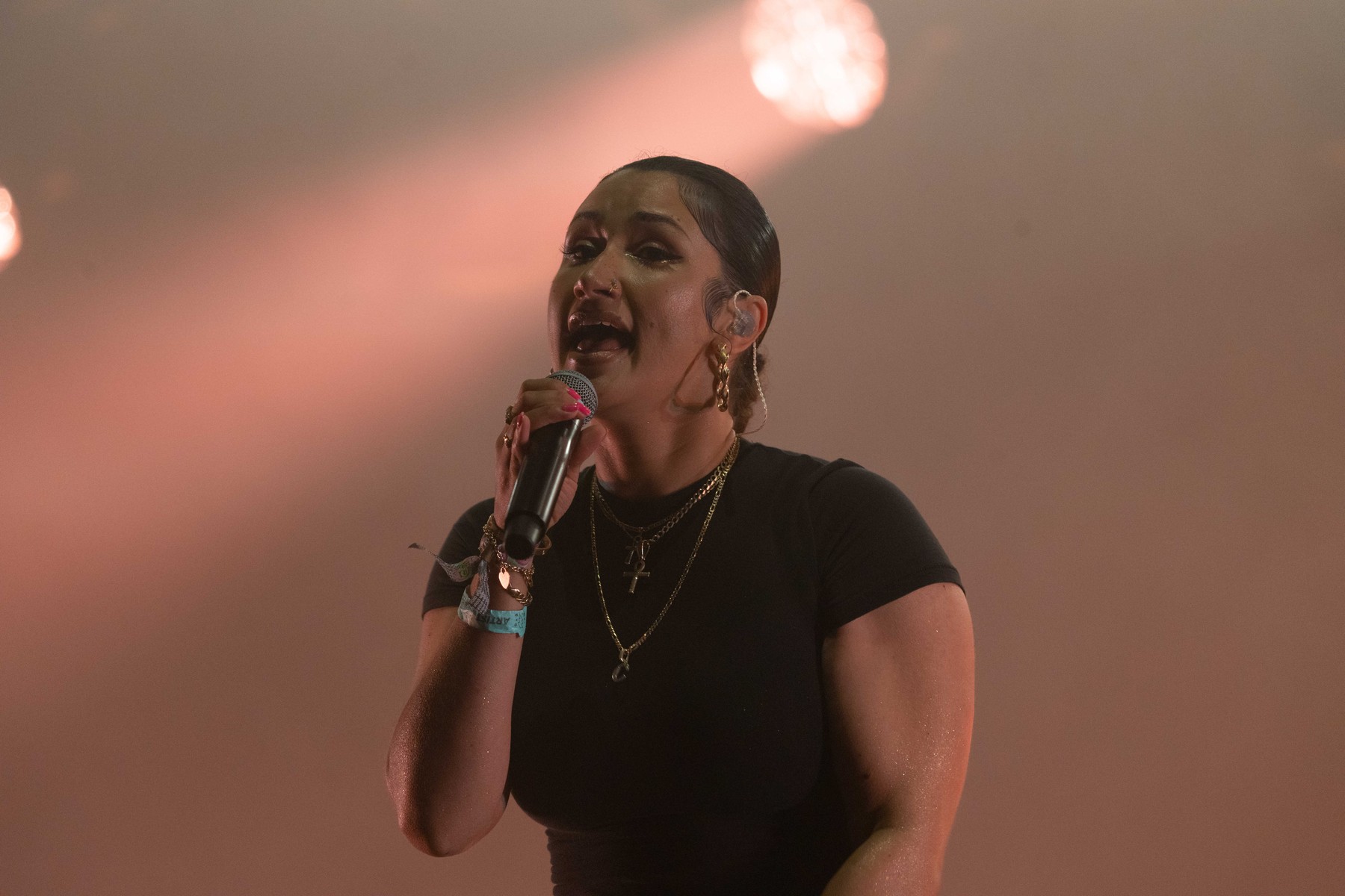 Little Simz is joined by singer Cleo Sol on the West Holts stage, Glastonbury Festival 2