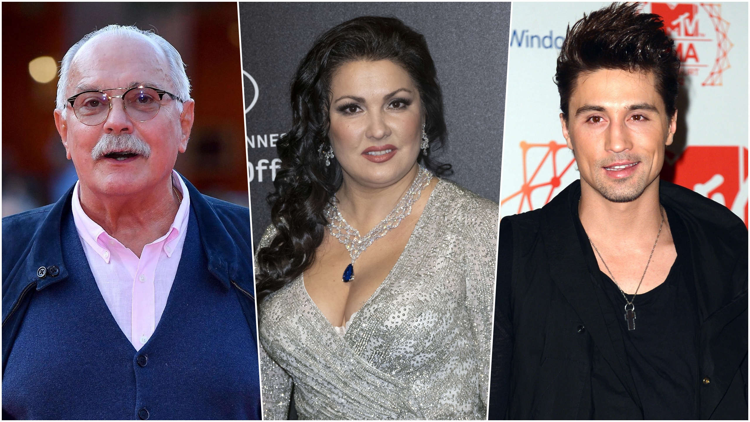 Nikita Mihalkov, Ana Netrebko i Dima Bilan, kombo Foto: EPA-EFE/ETTORE FERRARI/JEROME ROUX/EPA/BRITTA PEDERSEN