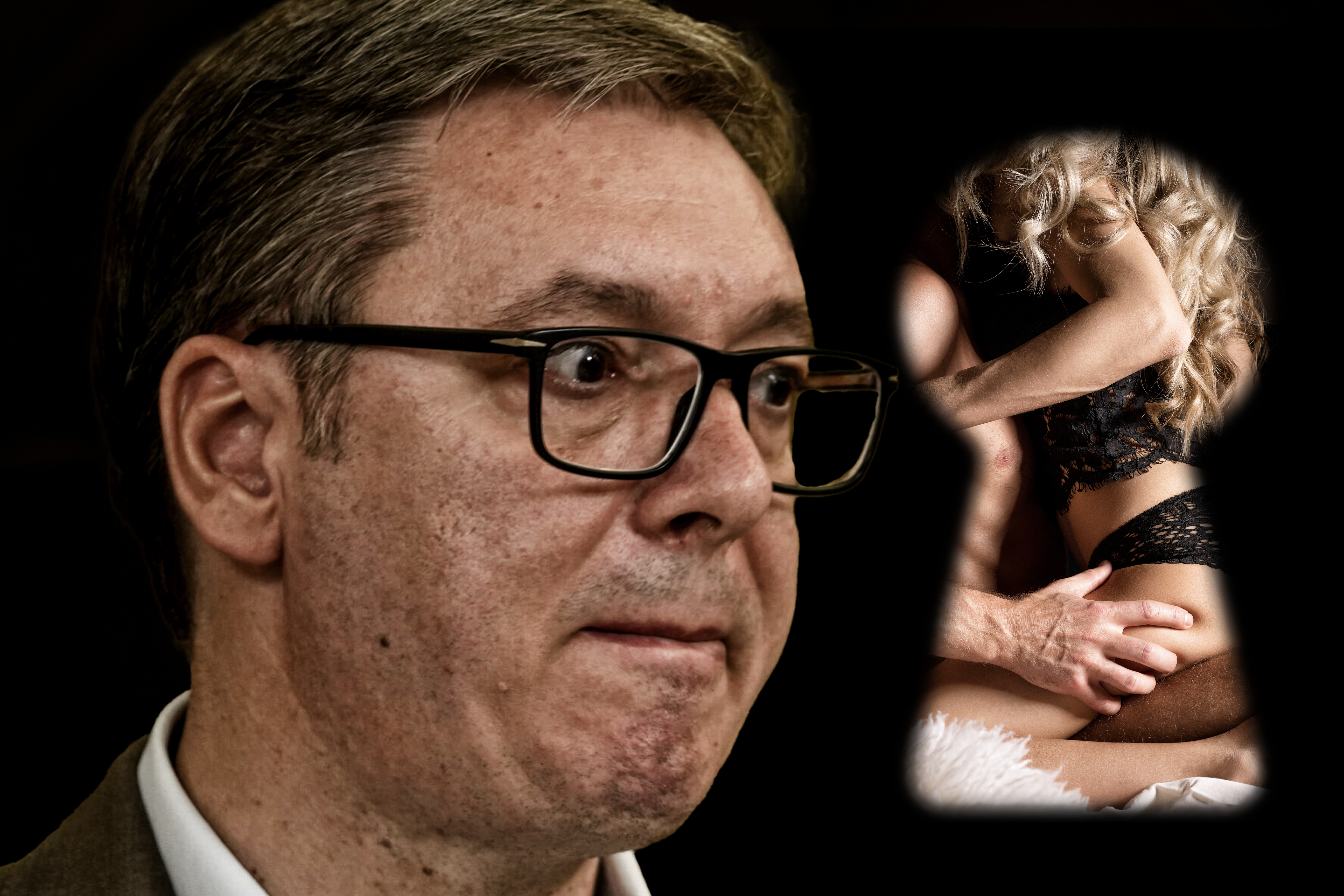 A curious man looks with one eye into a luminous keyhole. Side view. Background for text or design. Banner design. aleksandar vucic spijunka seks