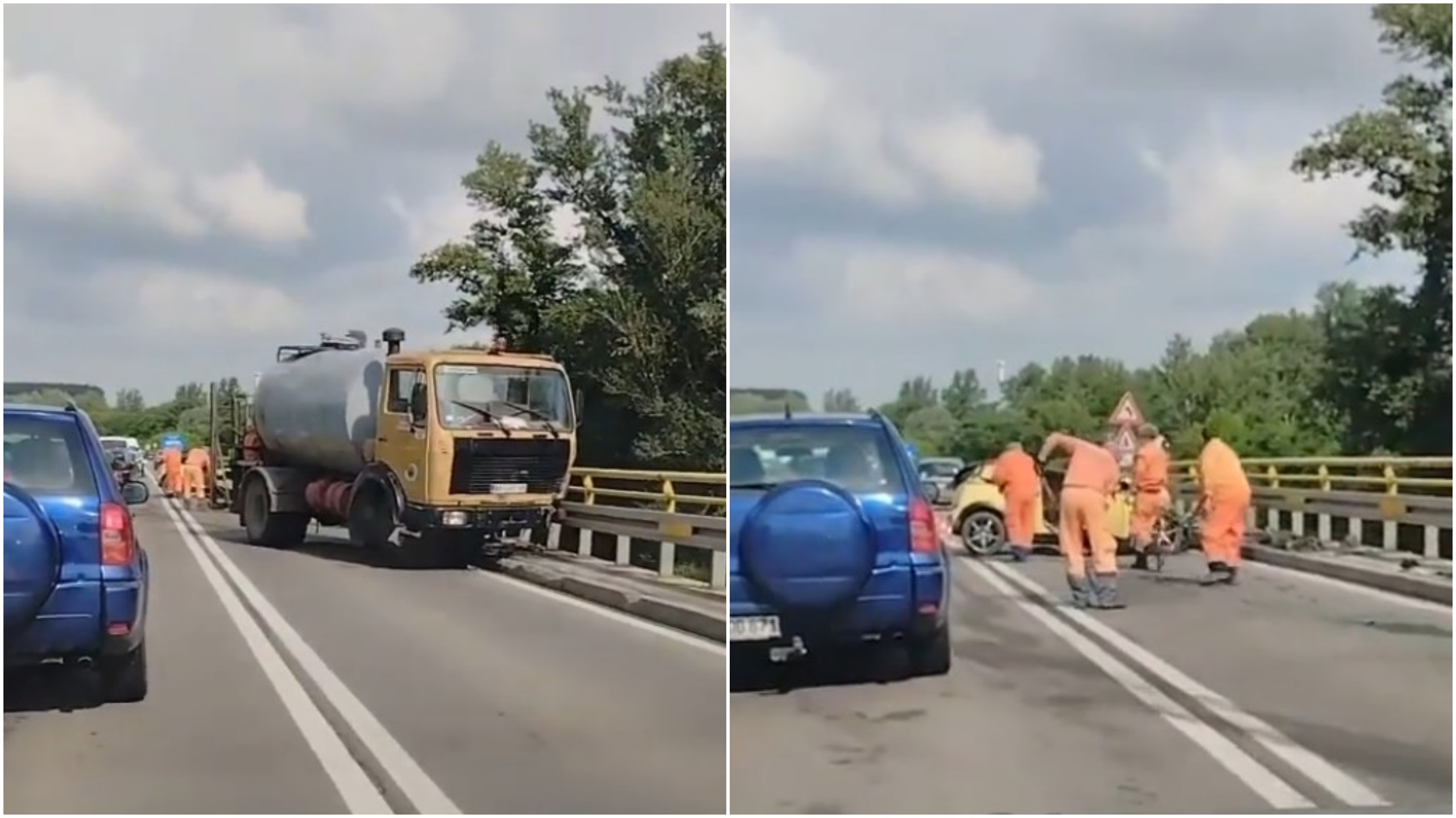 Nezgoda na mostu na Tisi kod Žablja. Vatrogasci su sekli vozilo da dođu do vozača automobila.