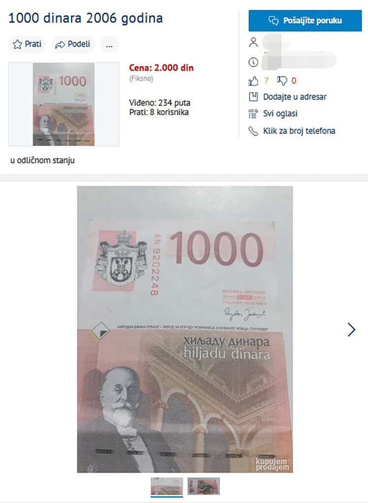 Prodaja novacanica od 1000 dinara iz 2006. godine