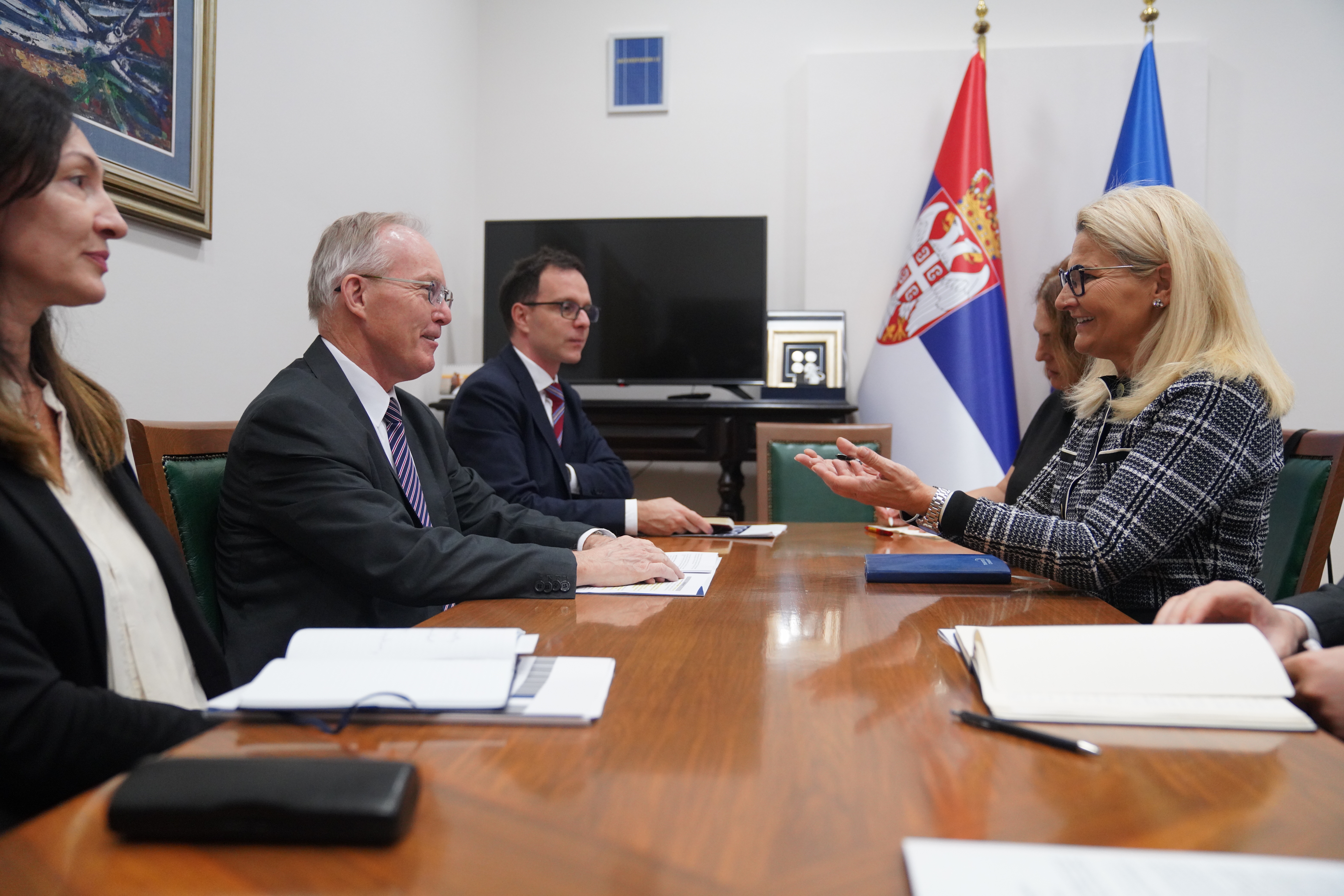 Beograd, 22. novembra 2023.- Ministarka za evropske integracije Tanja Miščević sastala se sa šefom misije OEBS-a u Srbiji Janom Bratuom. FOTO TANJUG/ NEMANJA JOVANOVIĆ/ nr