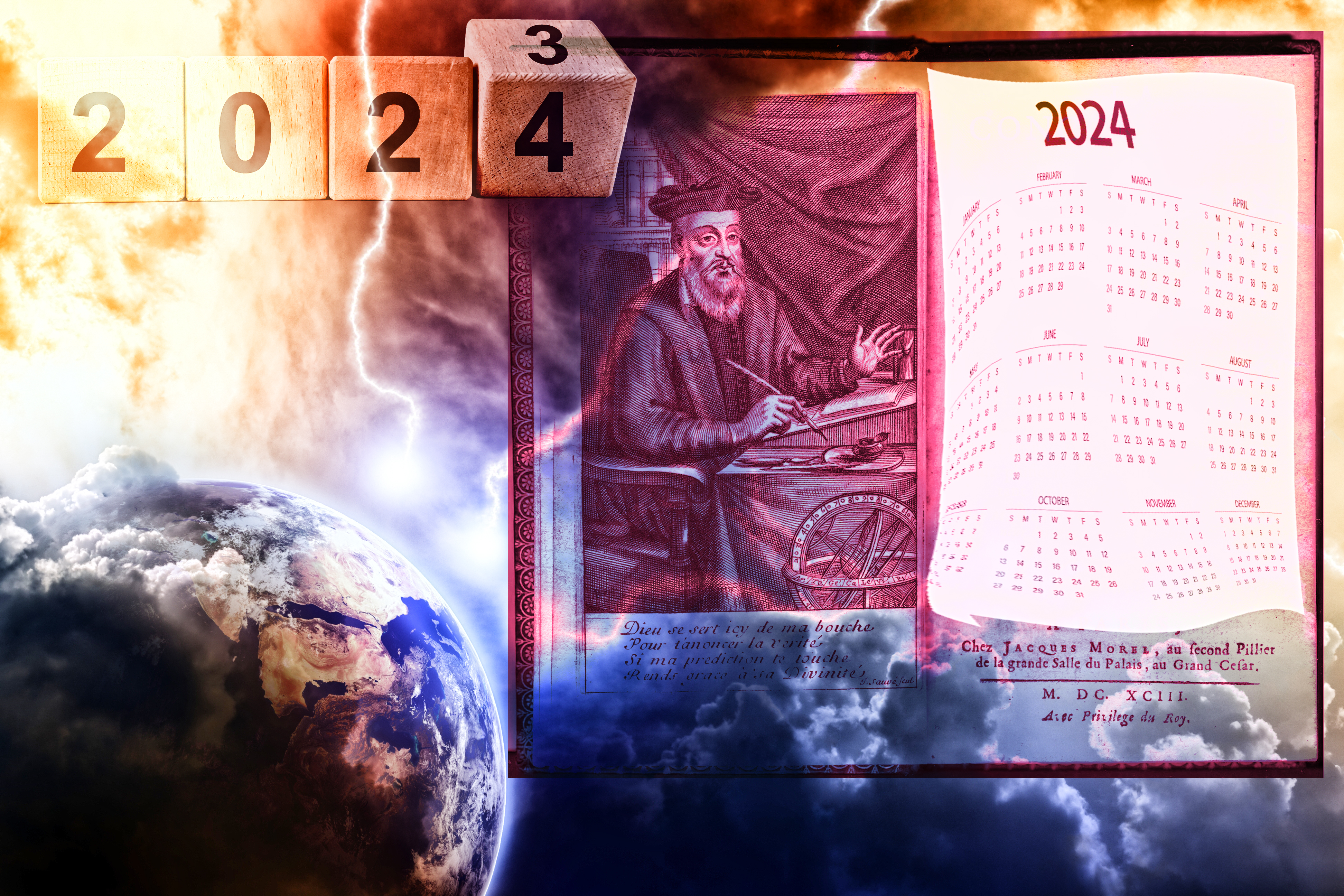 Dramatic apocalyptic background, mayan end of time, lightnings hits planet earth, armageddon. Elements of this image furnished by NASA.