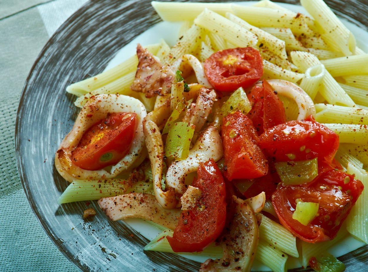 Penne with squid, Baked Peppers and Pangrattato,Image: 319037419, License: Rights-managed, Restrictions: , Model Release: no, Credit line: Zoonar GmbH / Alamy / Alamy / Profimedia