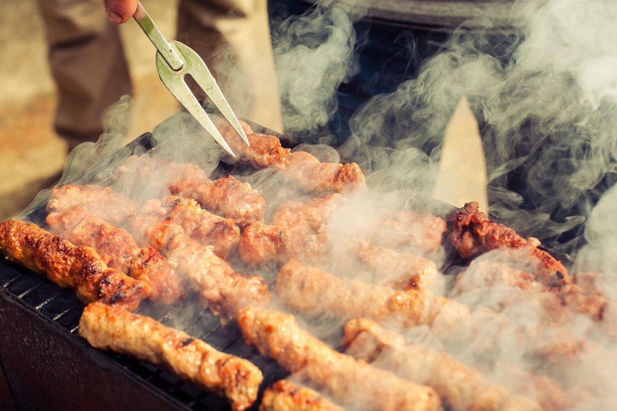 BBQ. Closeup of homemade barbecue grilling picnic in backyard outdoor