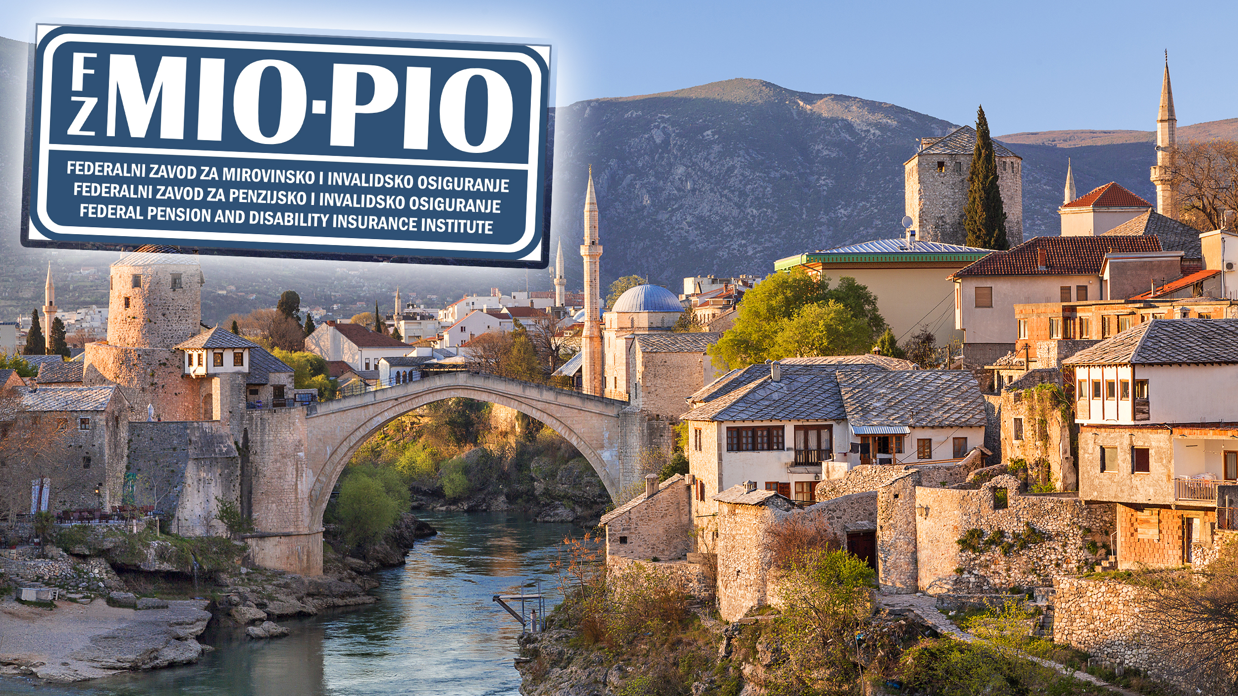 mostar mio pio fond Skyline of Mostar with the Mostar Bridge, houses and minarets, at the sunset in Bosnia and Herzegovina.
