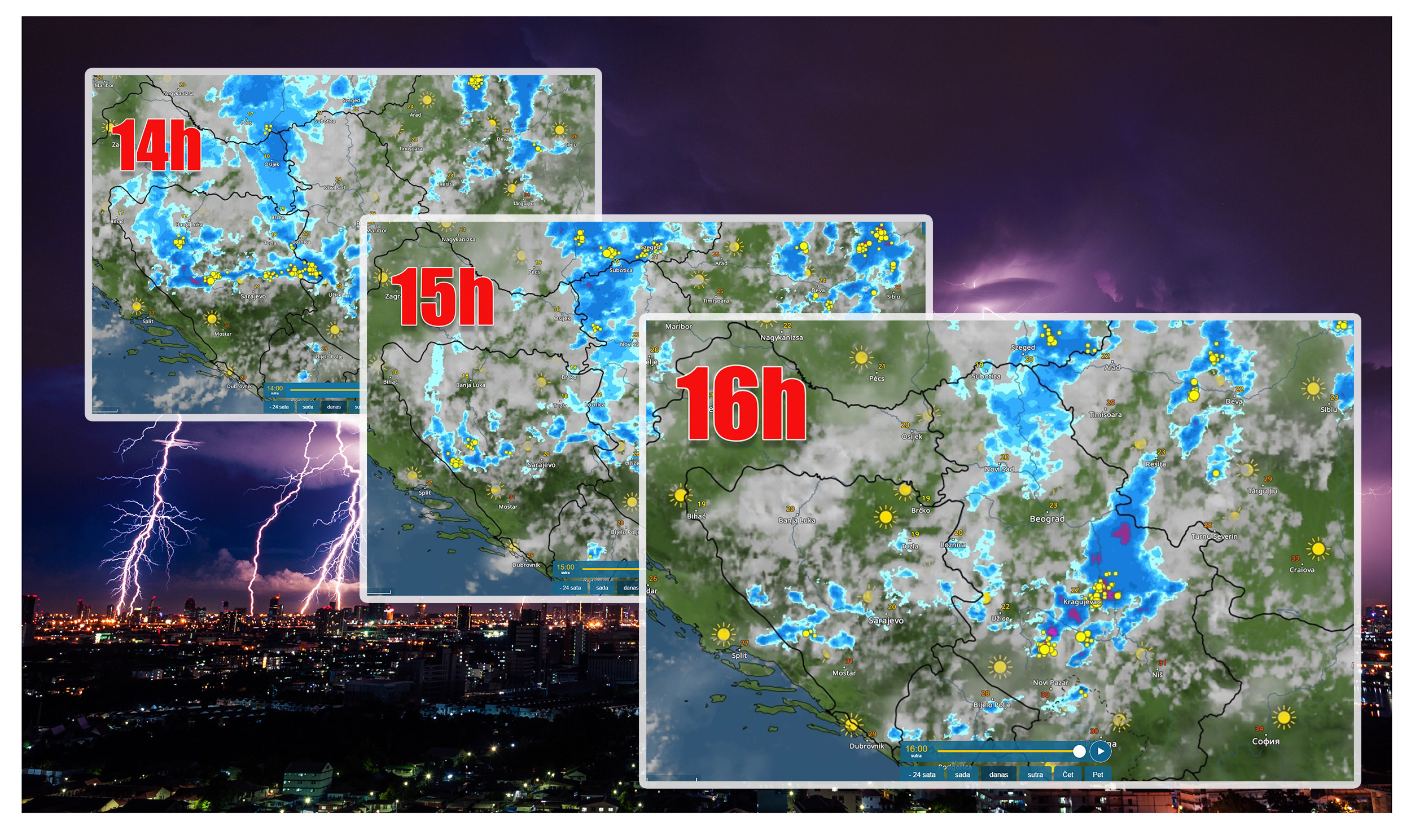 Lightning,Storm,Over,City,In,Purple,Light