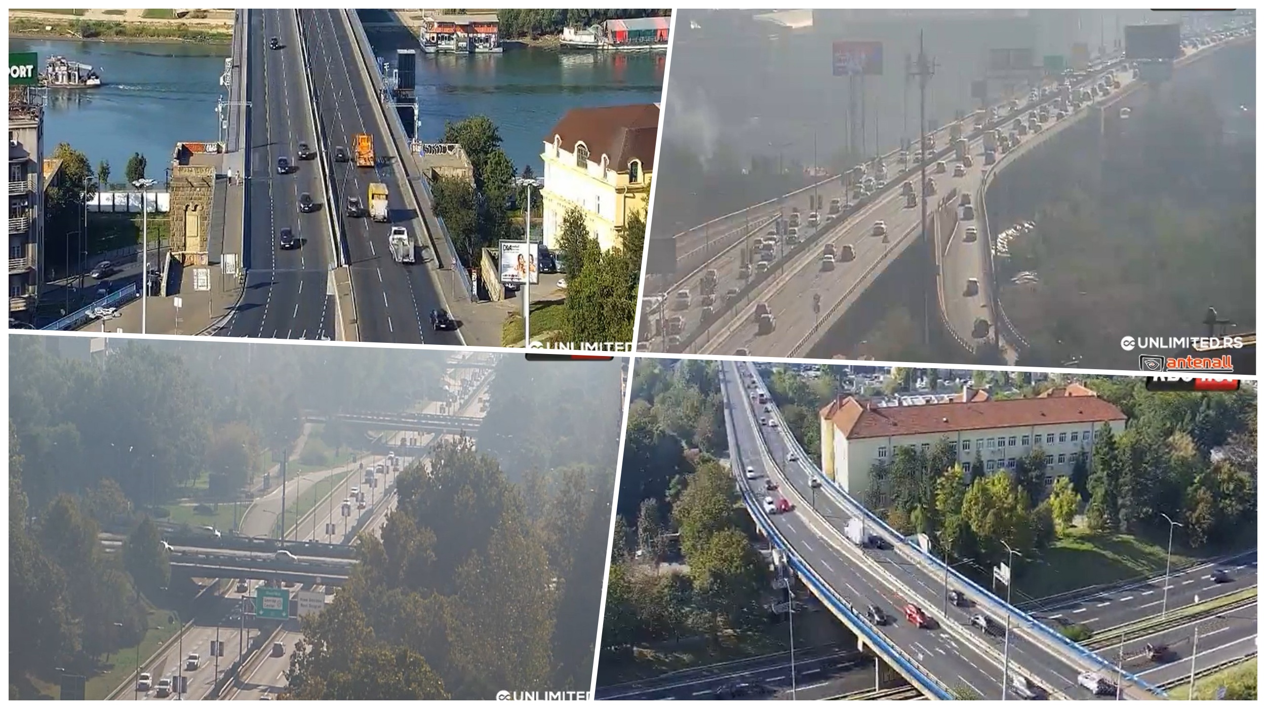 naxi kamera gazele, auto put novi beograd, brankov most i plavi most trenutne i kombo 4 slike za naslovnu saobraćaj regularno