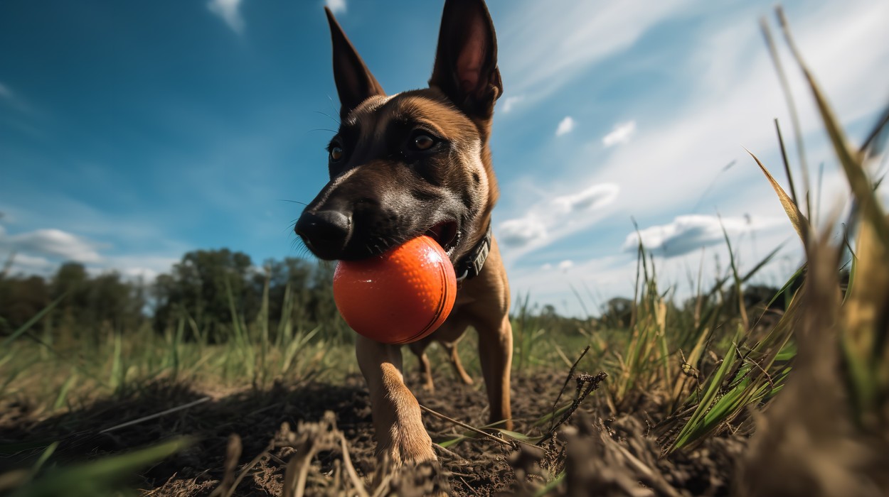Belgian Malinois Puppy's Playtime in the Field
