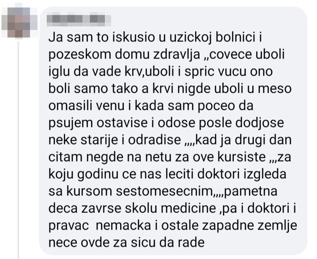 Medicinska sestra, vađenje krvi, komentar, komentari Foto: Facebook