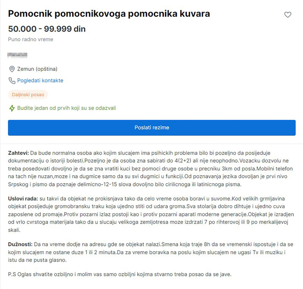 oglas pomocnik pomocnikovog pomocnika