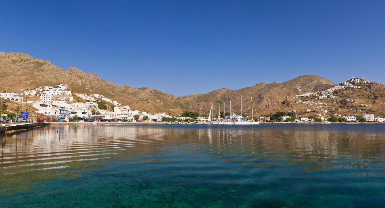Panorama of Livadi port, Serifos Island, Cyclades, Greece