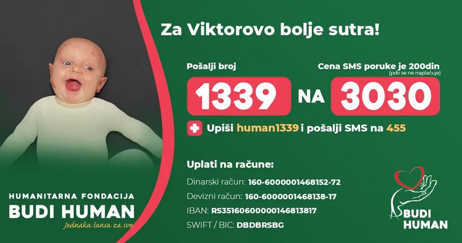 Viktora Putic Viktor je beba obolela od retkog genetskog obolenja zvanog bulozna epidermoliza, u javnosti poznatog kao bolest „dece leptira“.
