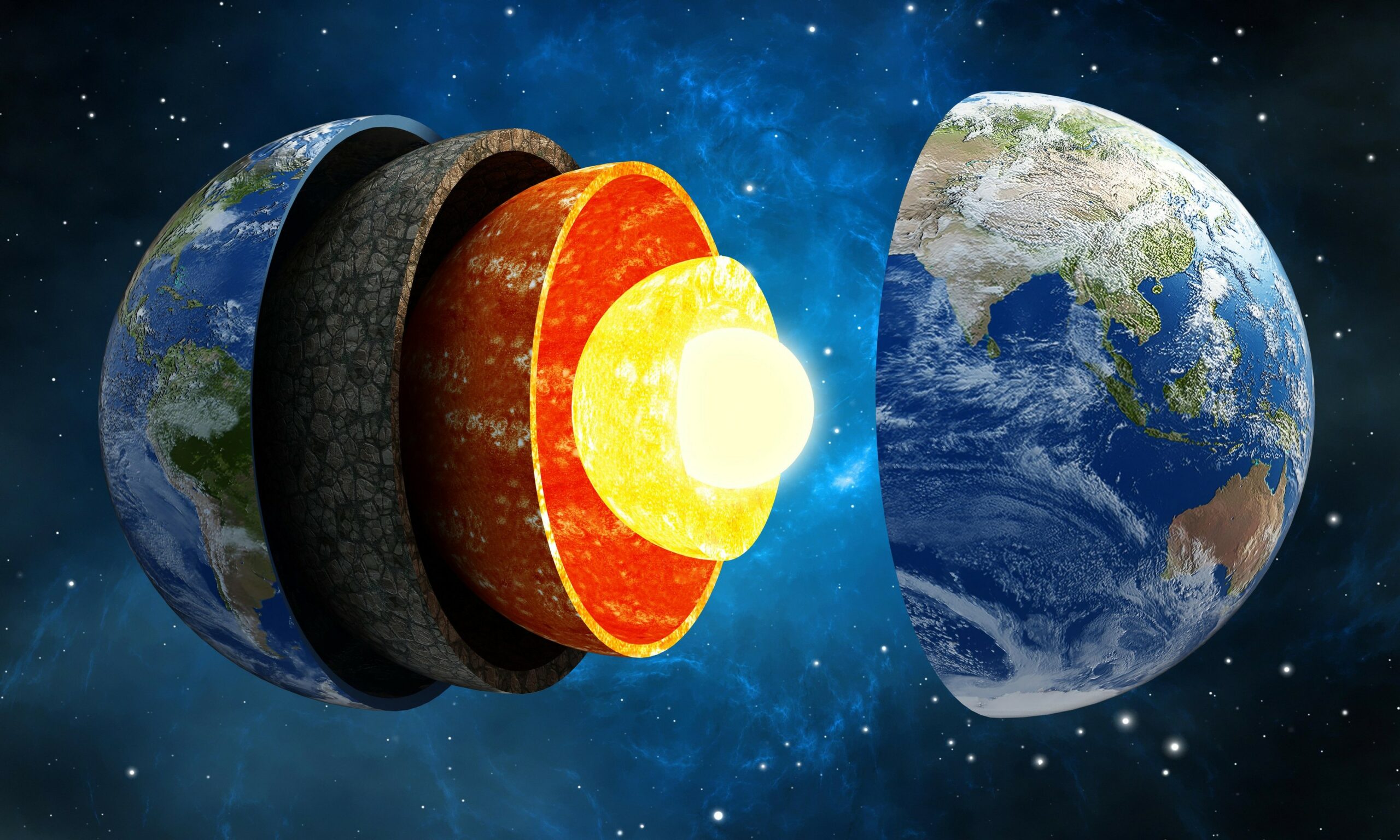 3D illustration showing layers of the Earth in space.,Image: 309056855, License: Royalty-free, Restrictions: , Model Release: no, Credit line: Cigdem Simsek / Alamy / Alamy / Profimedia