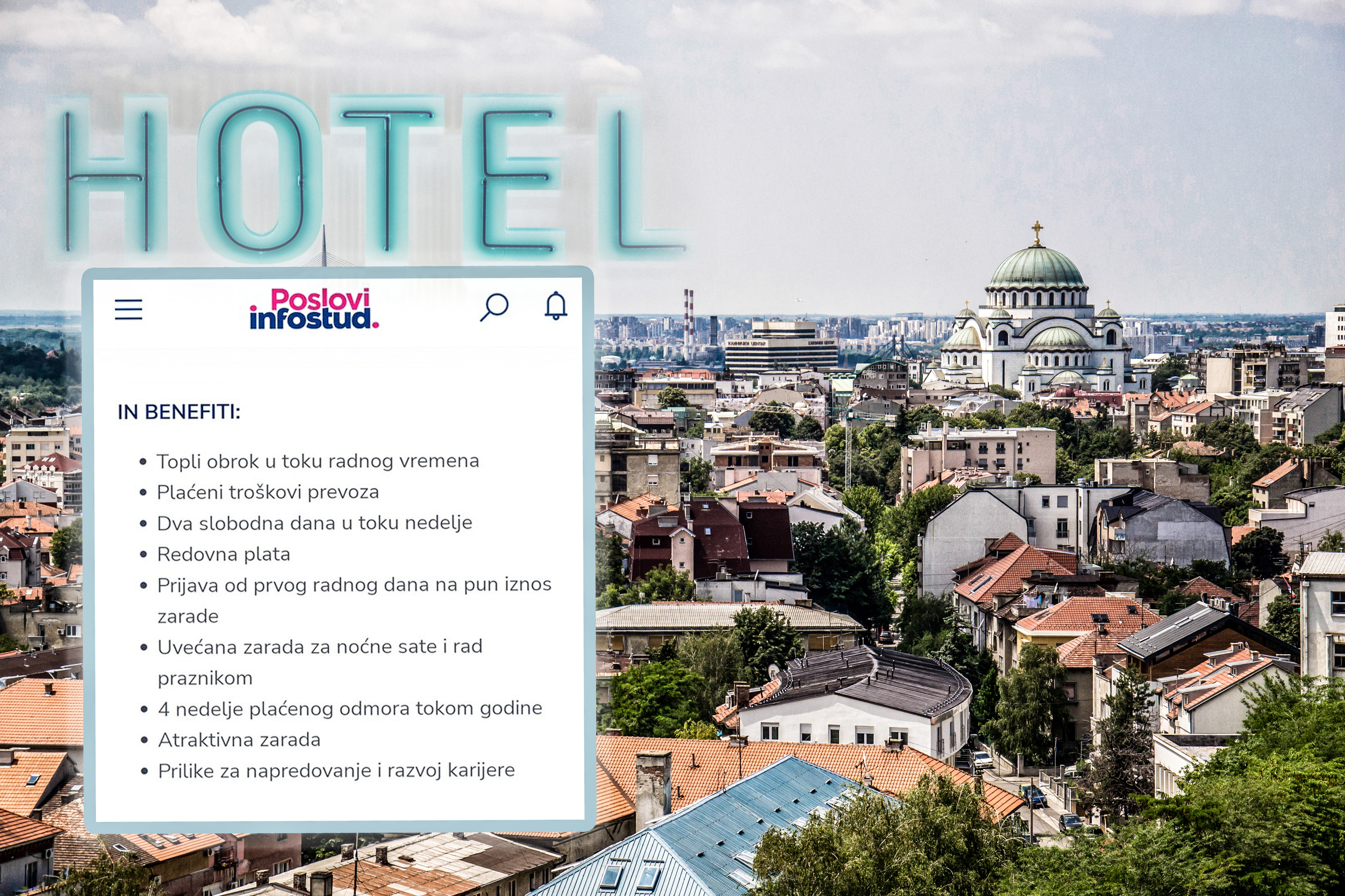 Oglas za posao hotel benefiti Beograd Belgrade, Serbia - June 27, 2014: Panorama of Belgrade. The photograph shows part of Belgrade and municipality Vracar and Temple of Saint Sava.