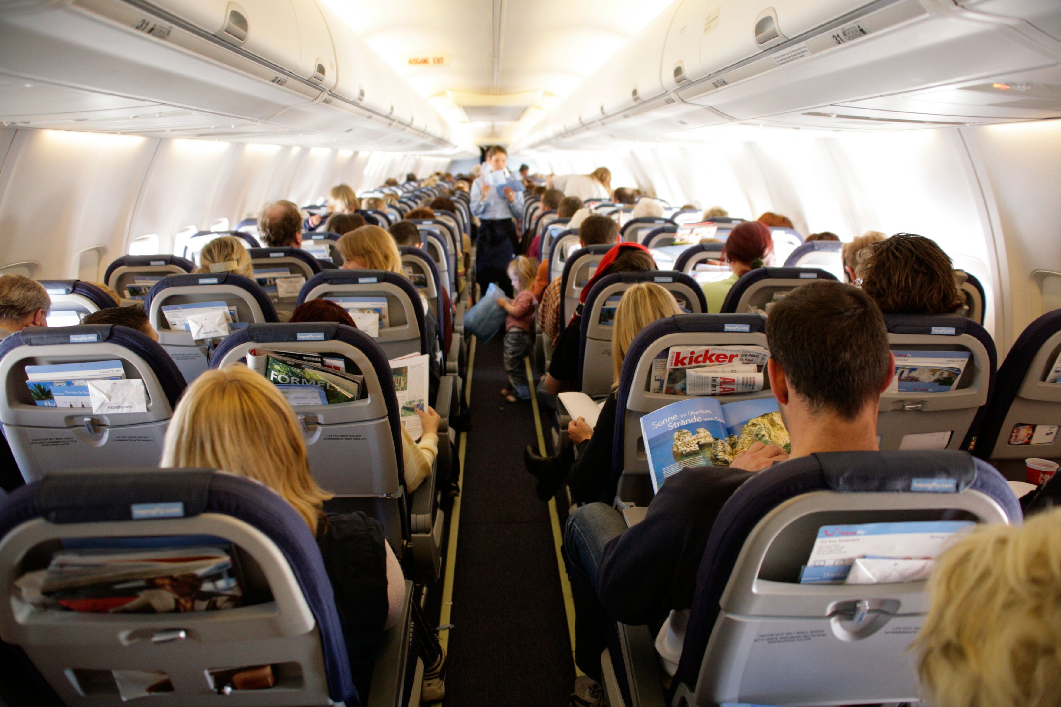 inside a passenger plane at flight