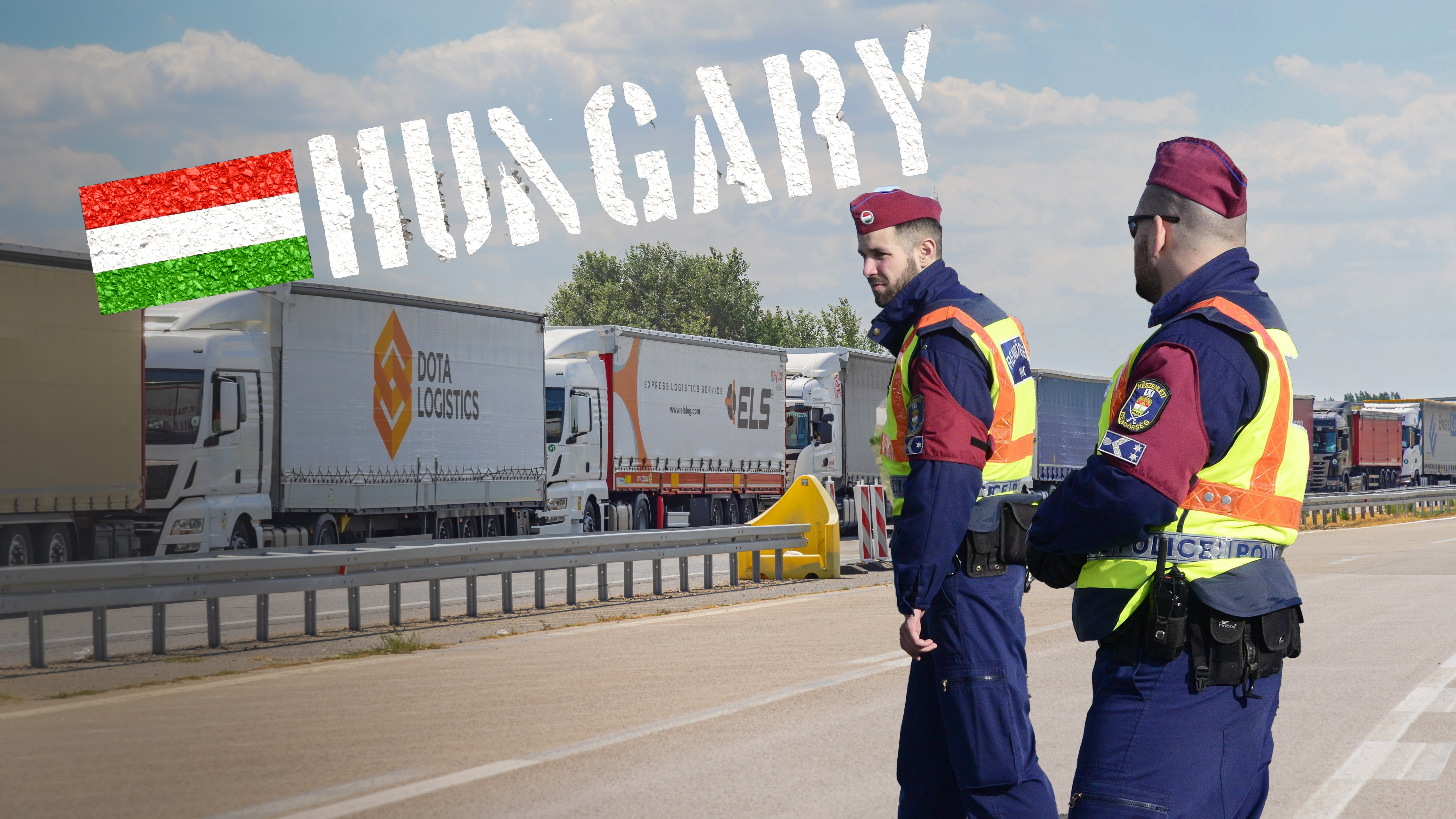 Horgos Roszke, Hungary - August 01, 2022: Long Queue of Lorry Cargo Trucks Stuck at EU Border Entrance.
kamioni , granica madjarski mađarski carinici