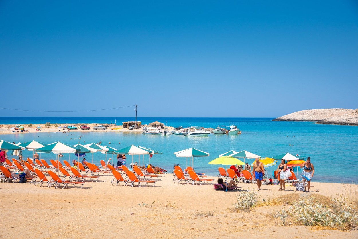 Amazing sandy beach of Stavros in a scenic lagoon, Chania, Crete, Greece.