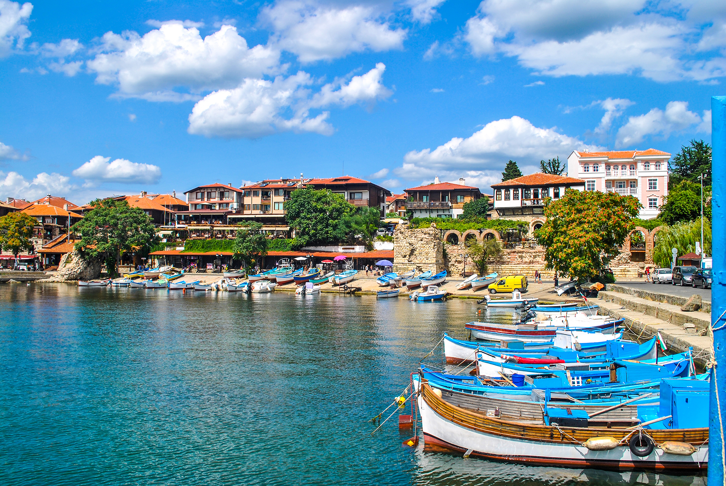 Boats,Mooring,On,Sea,In,Nessebar,,Bulgaria.,Summer,Sunny,Landscape