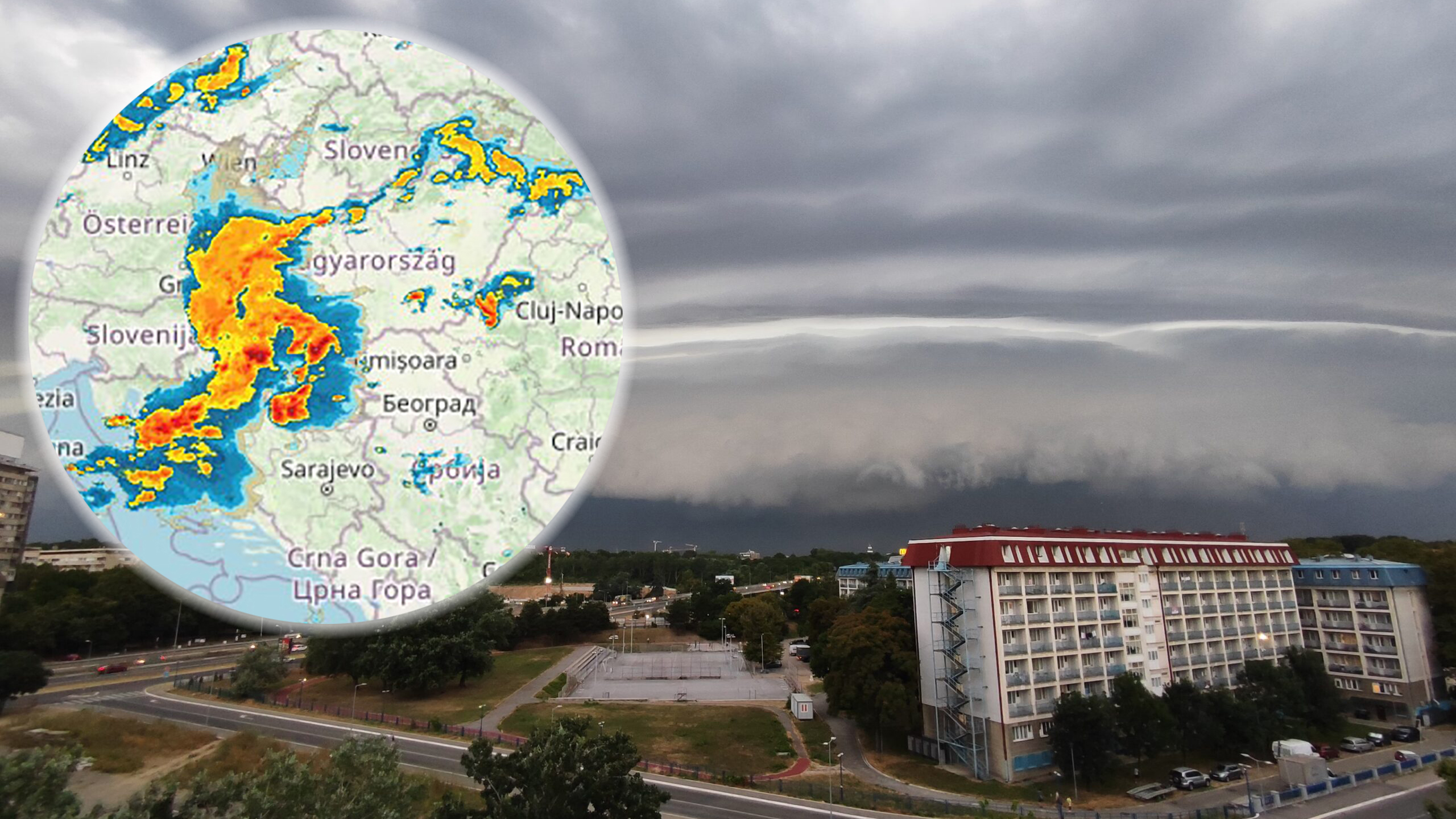 Nevreme, Studentski dom, Novi Beograd, kombo Foto: Vesna Lalić/Nova.rs/Printscreen/rainradar.net