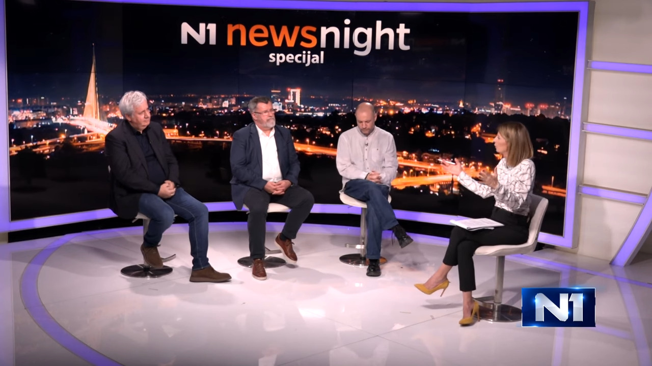 Slobodan Ružić, Veran Matić i Vuk Cvijić, emisija Newsnight specijal Foto: N1