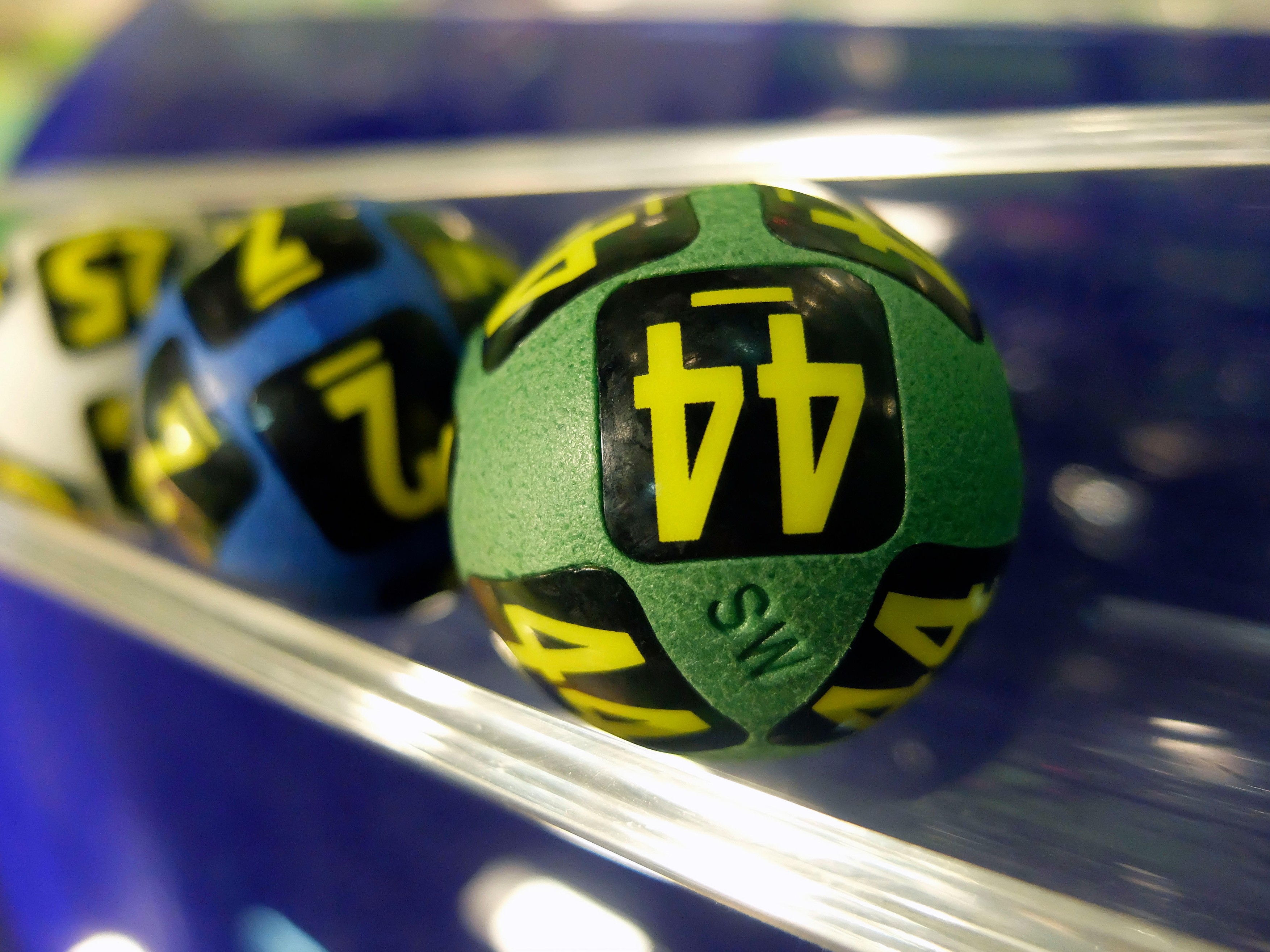 Image of lottery balls during extraction of the winning numbers.