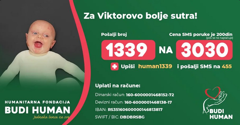 Viktor je beba obolela od retkog genetskog obolenja zvanog bulozna epidermoliza, u javnosti poznatog kao bolest „dece leptira