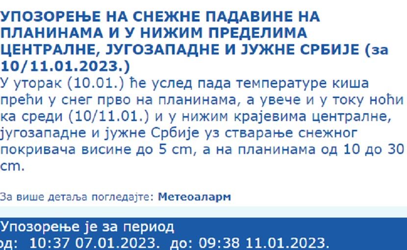 Upozorenje RHMZ