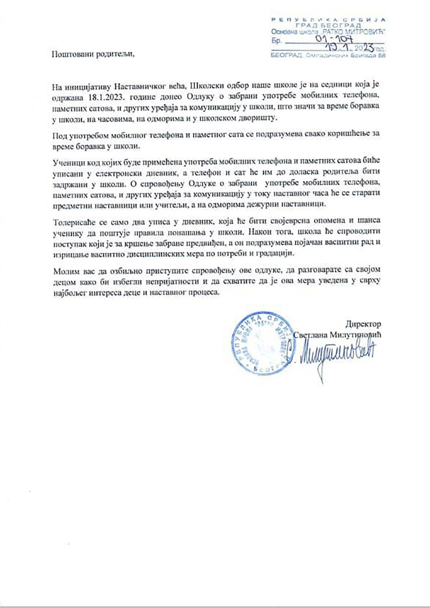 zabranjeno korišćenje mobilnih telefona u školama dopis
