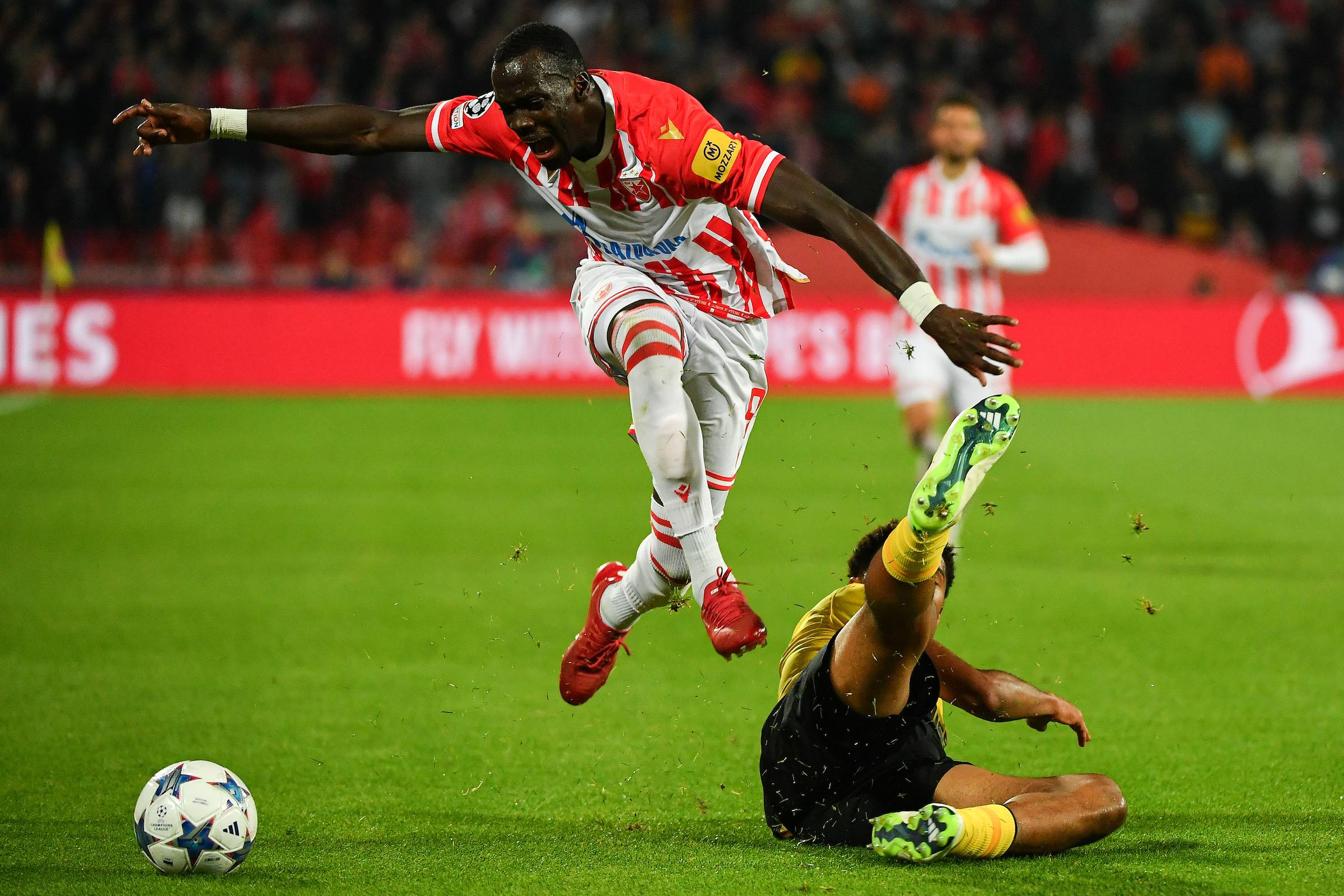 Cherif Ndiaye (L) Aurele Amenda (R) Crvena Zvezda vs Young Boys, UEFA Champions League, Group G football match in Belgrade, Serbia on Oct. 3. 2023. (photo by David Damnjanovic/STARSPORT)