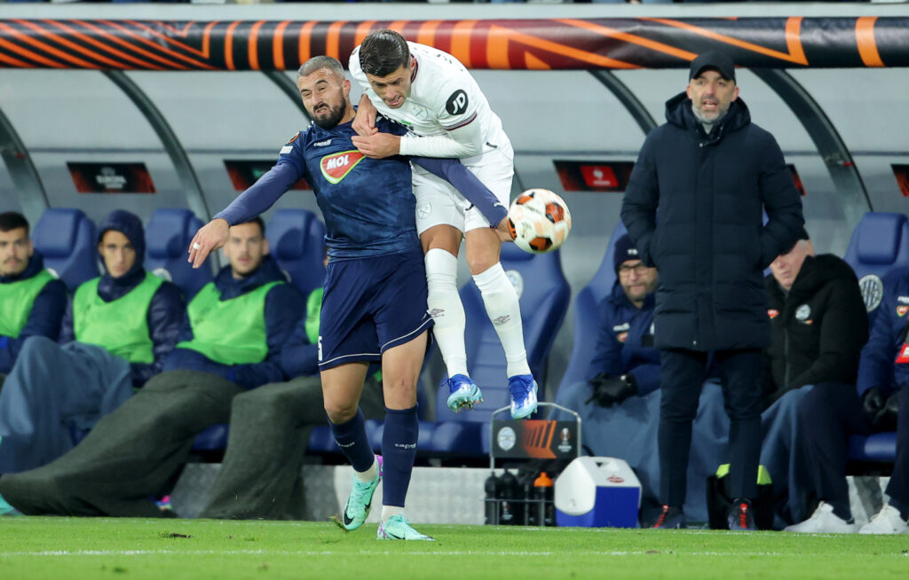 TSC Backa Topola's vies with West Ham's during Group A UEFA Europa League football match between TSC Backa Topola and West Ham in Backa Topola, Serbia on Nov. 30, 2023.