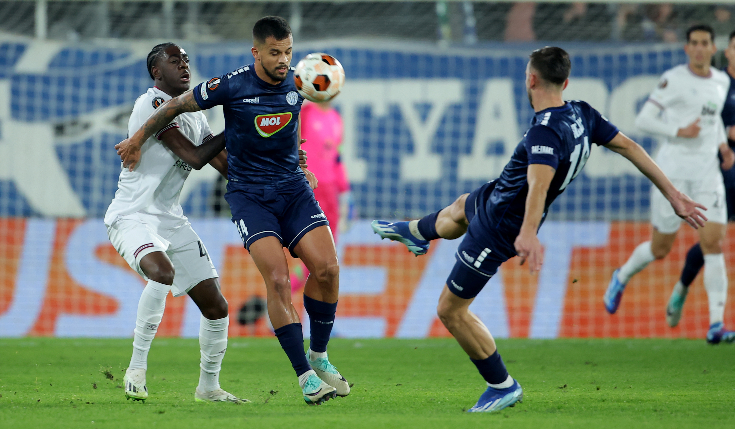 TSC Backa Topola's vies with West Ham's during Group A UEFA Europa League football match between TSC Backa Topola and West Ham in Backa Topola, Serbia on Nov. 30, 2023.