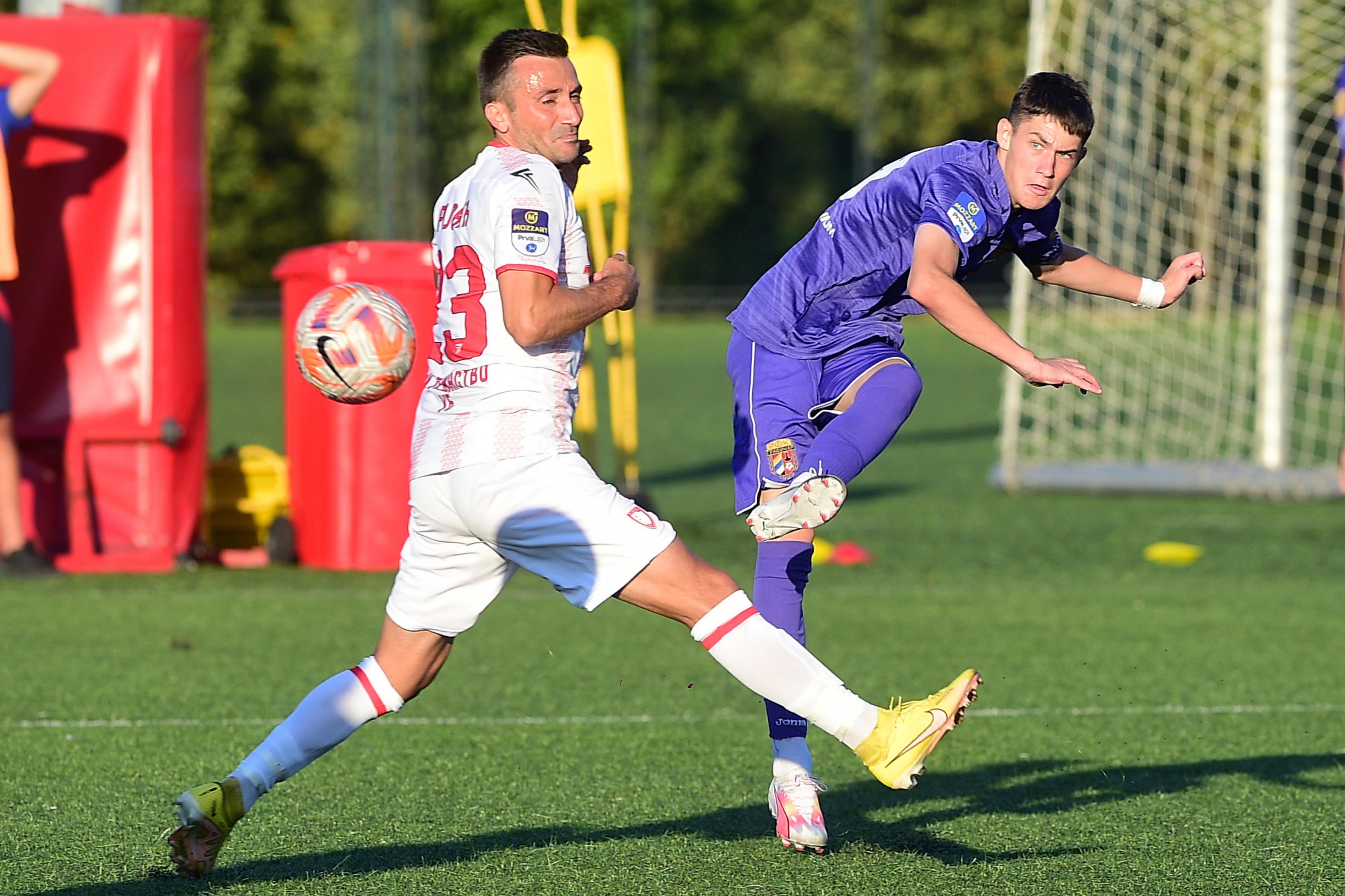 Marko Rajovic (L) and Andrija Maksimovic (R) at Mozzart Prva Liga Srbije 2023/2024 match between fc Graficar and fc Jedinstvo UB at Rajko Mitic Jug stadium on Avgust 11th, 2023 in Belgrade, Serbia. (Photo by Dusan Milenkovic/Starsport.rs ©)