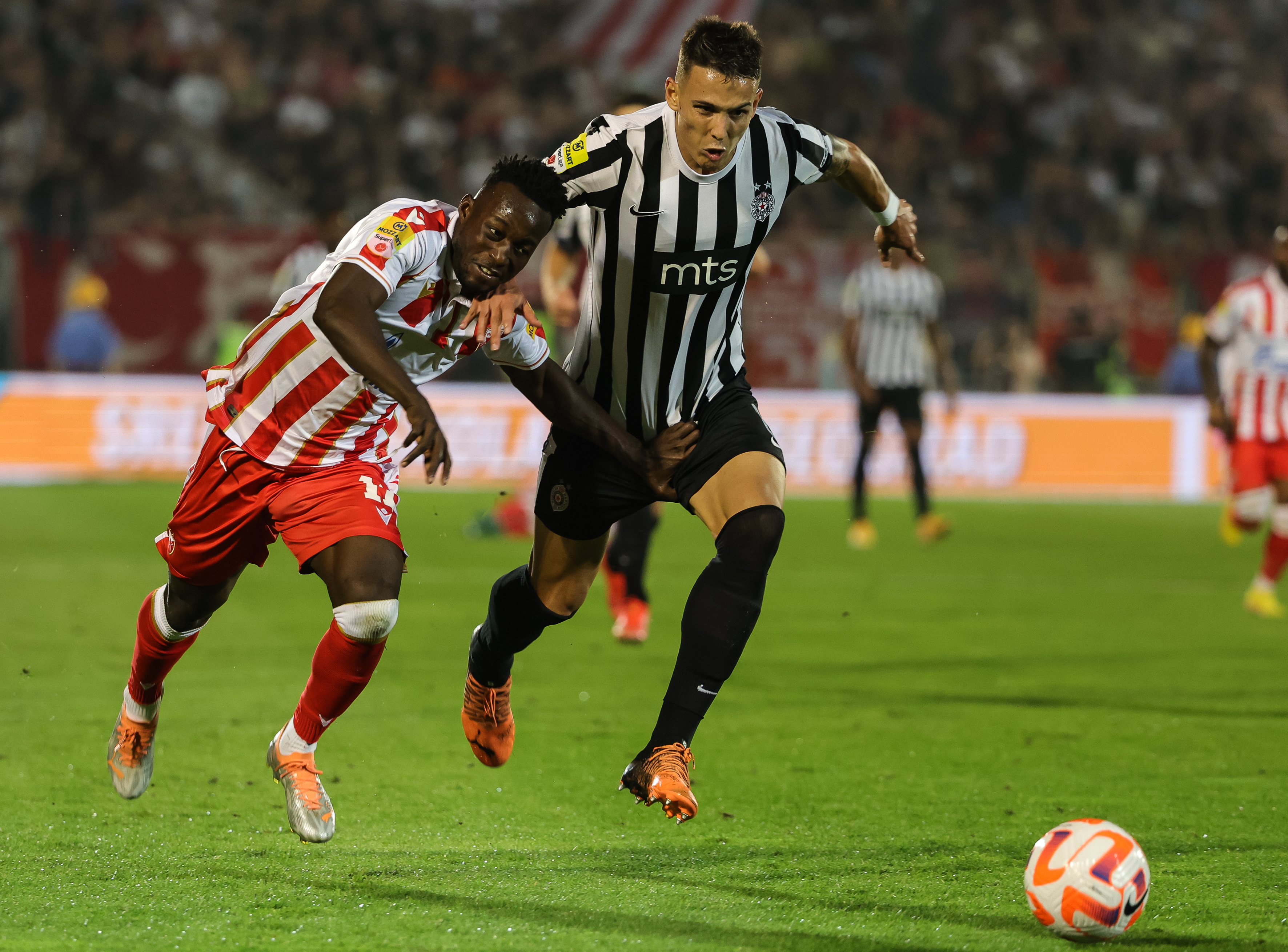 Osman Bukari (L) and Svetozar Markovic
Partizan v Crvena Zvezda, Mozzart Super Liga 2022/2023 match on stadium FC Partizan (JNA) on August 31, 2022 in Belgrade, Serbia. (Photo by Srdjan Stevanovic/Starsport.rs ©)