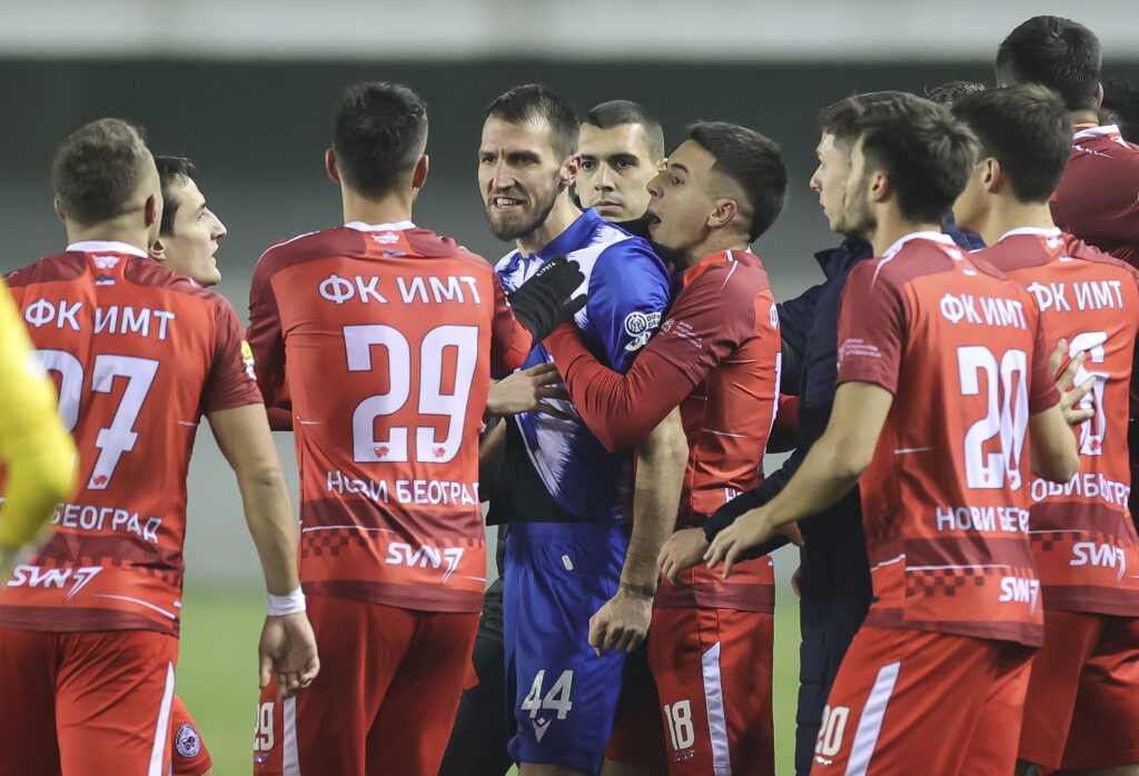 during the Mozzart Super Liga Season 2023/2024 match between FK IMT and FK Novi Pazar at stadium Vozdovac on December 10, 2023 in Belgrade, Serbia. (Photo by Srdjan Stevanovic/Starsport.rs ©)