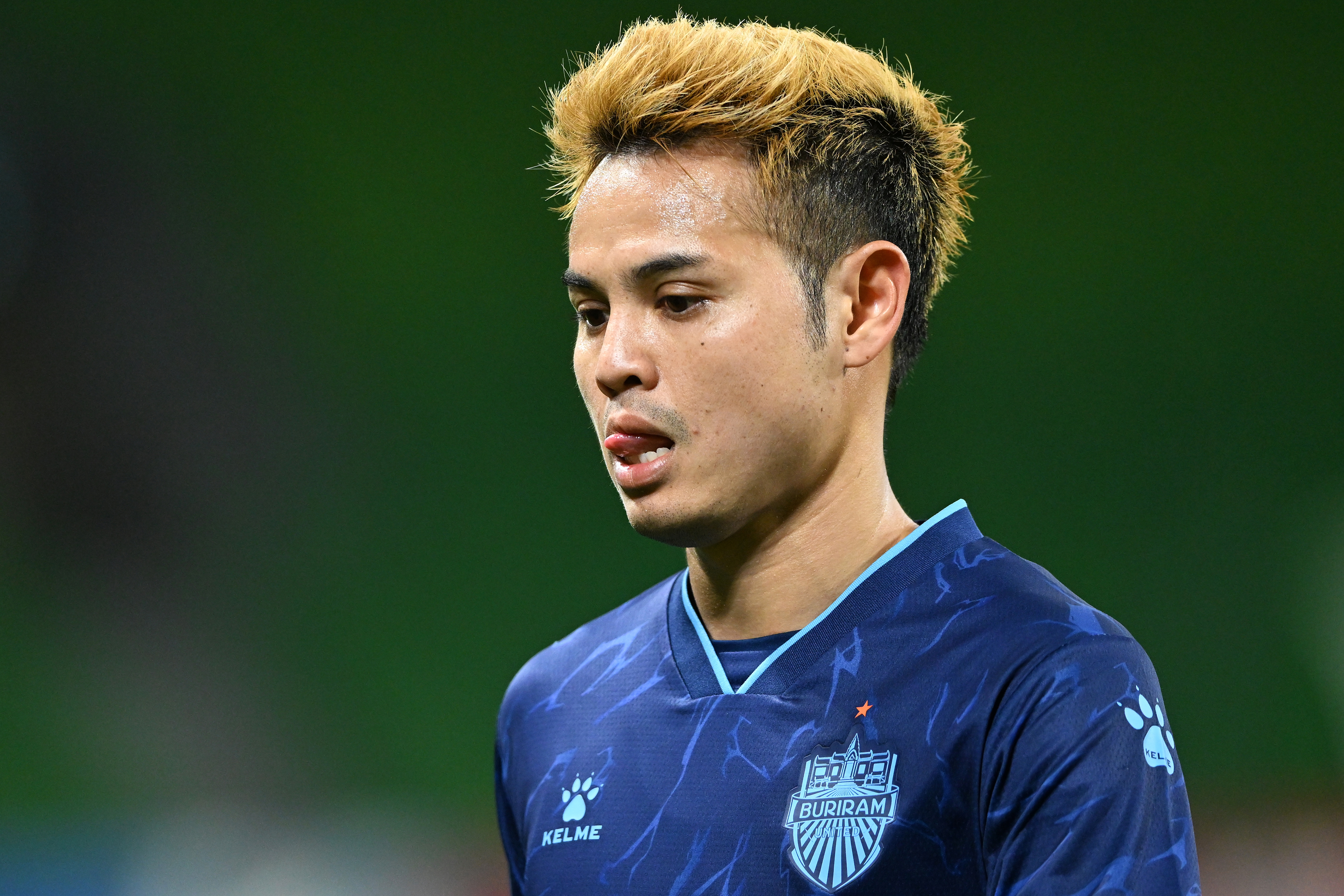 epa10964106 Theeraton Bunmathan of Buriram United reacts during the AFC Champions League soccer match between Melbourne City and Buriram United at AAMI Park in Melbourne, Australia, 08 November 2023.  EPA-EFE/JAMES ROSS  AUSTRALIA AND NEW ZEALAND OUT