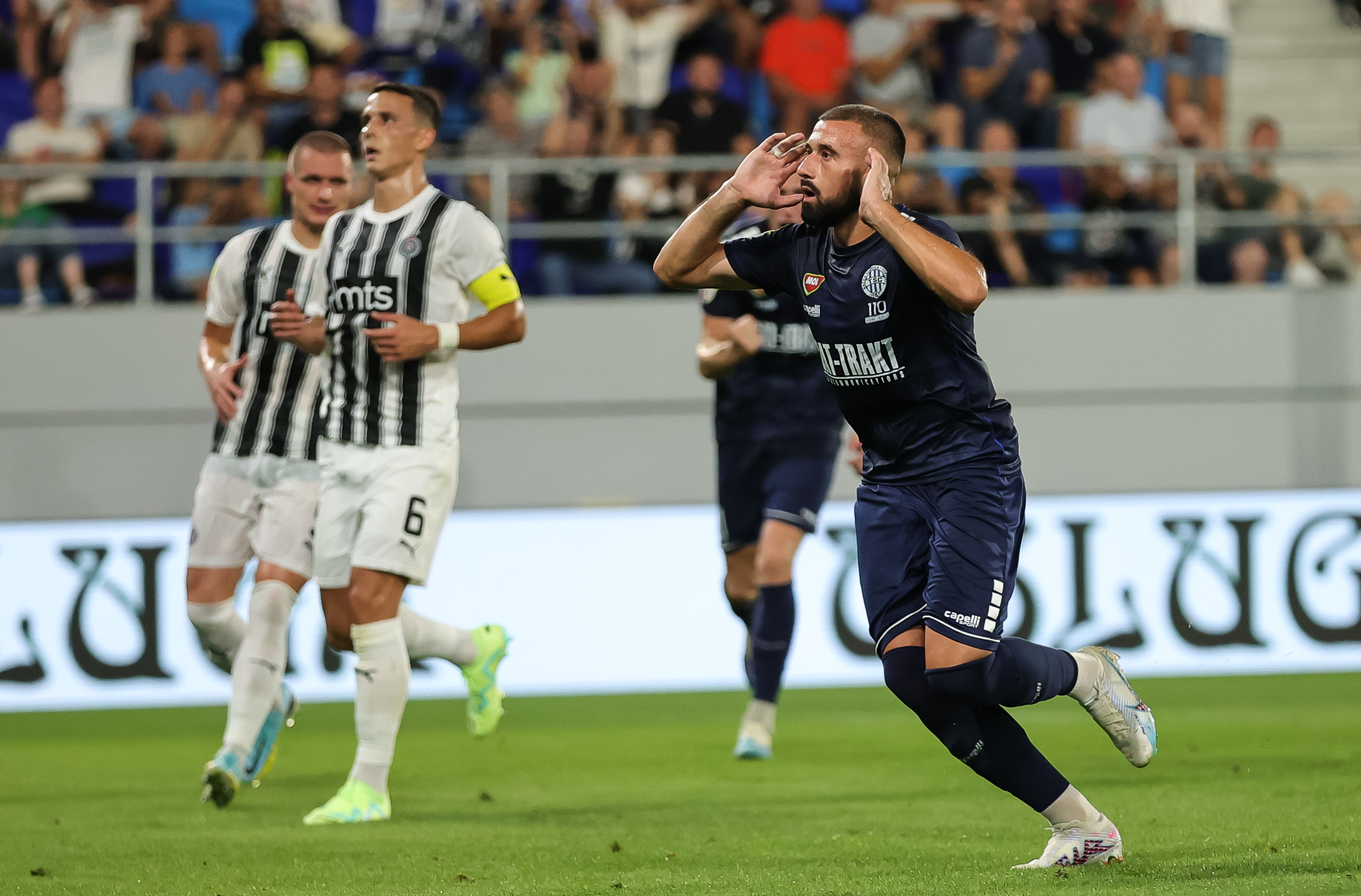 Ifet Djakovac (R) celebrates after scoring a goal during the Mozzart Super Liga 2023/2024 match between FK TSC Backa Topola and FK Partizan at stadium TSC Arena on July 29, 2023 in Beograd, Serbia. (Photo by Srdjan Stevanovic/Starsport.rs ©)