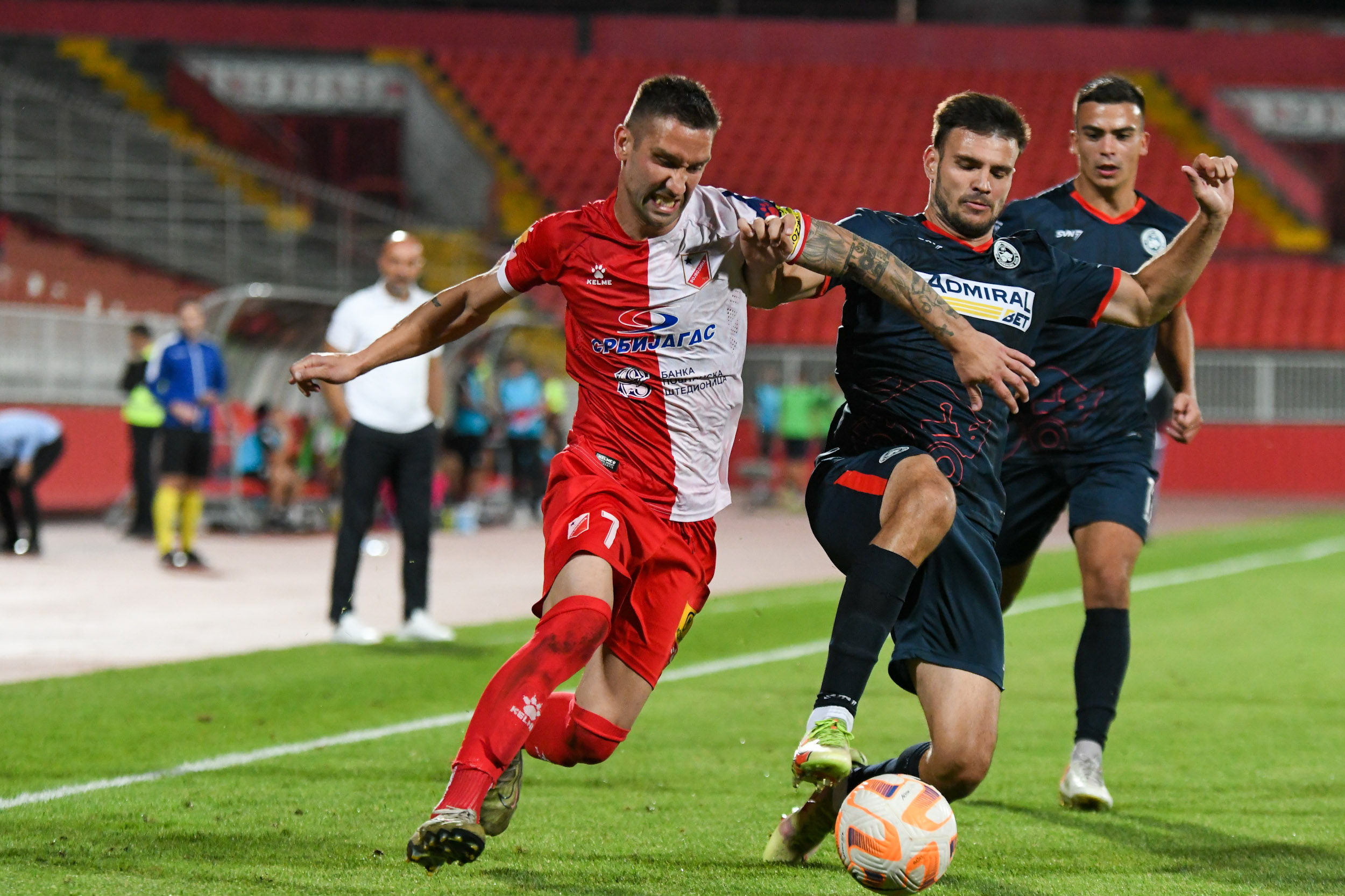 Radomir Milosavljevic (L) during the Mozzart Super Liga 2023/2024 match between Vojvodina and IMT at stadium Karadjordje on September 22, 2023 in Novi Sad, Serbia. (Photo by Starsport.rs ©)