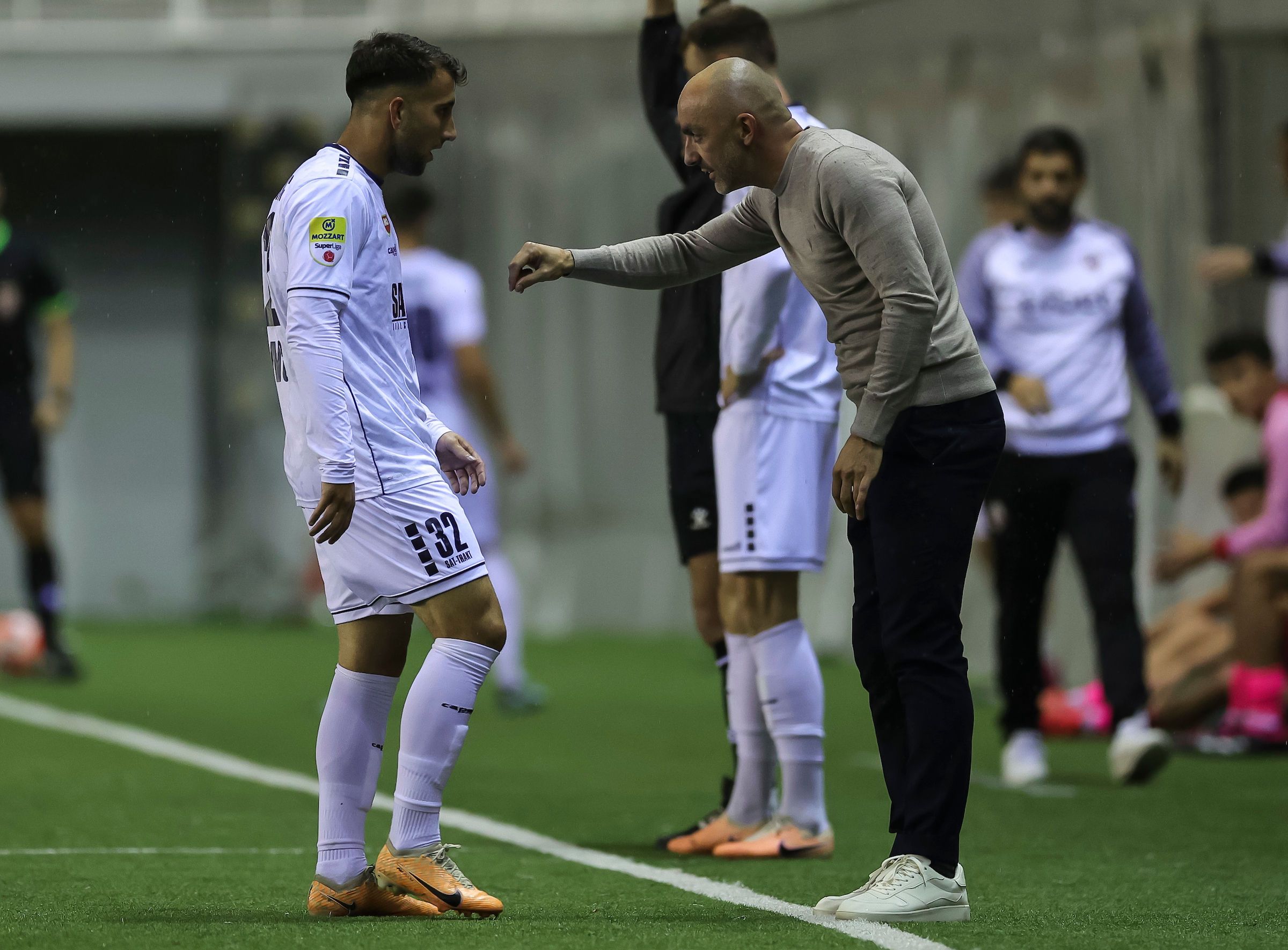 Aleksandar Cirkovic (L) and head coach Zarko Lazetic during the Mozzart Super Liga 2023/2024 match between Vozdovac and TSC Backa Topola at stadium Vozdovac on October 21, 2023 in Novi Sad, Serbia. (Photo by Srdjan Stevanovic/Starsport.rs ©)