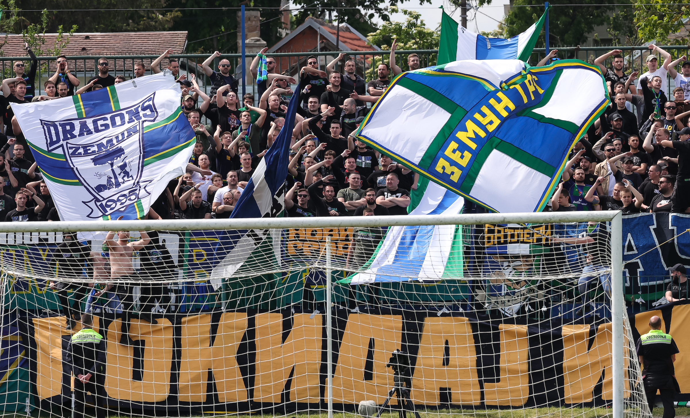 Green Dragons FK Zemun navijaci fans supporters flags zastave baklje flairs of OFK Beograd during the Srpska Treca Liga 2022/2023 match between Zemun and OFK Beograd on May 13, 2023 in Belgrade, Serbia. (Photo by Srdjan Stevanovic/Starsport.rs ©)
