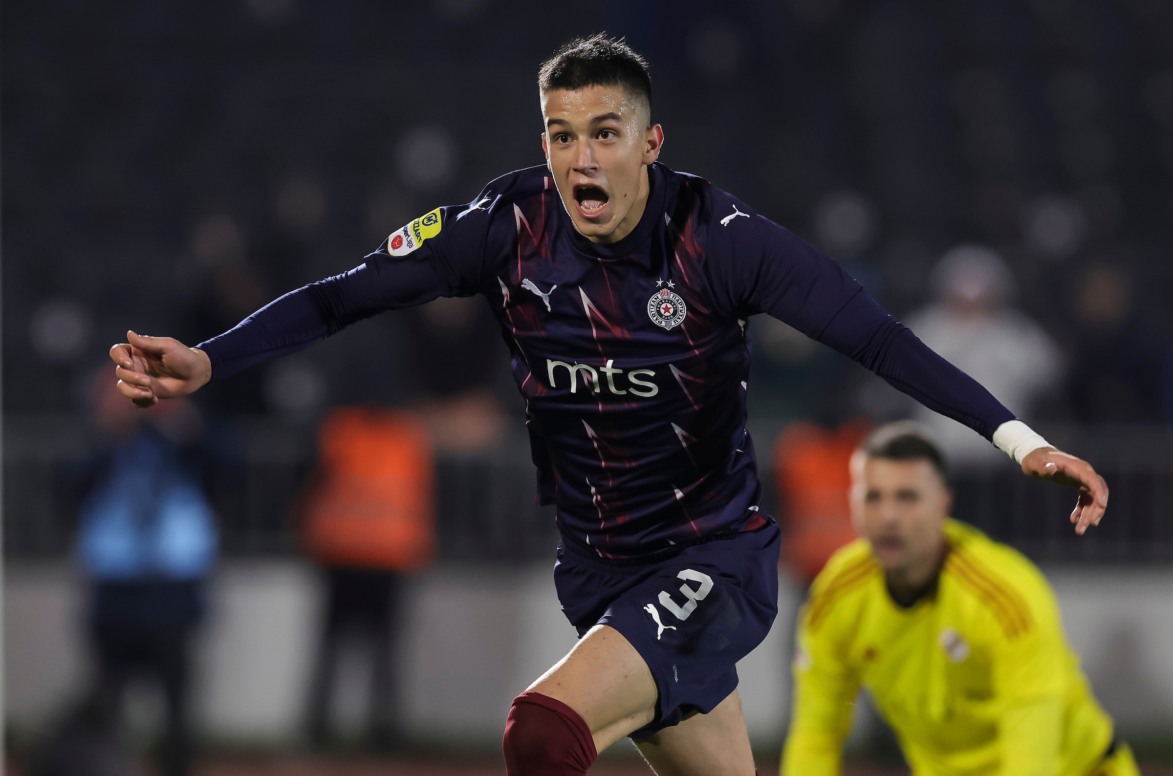 Mihajlo Ilic celebrates after scoring a goal during the Mozzart Super Liga 2023/2024 match between Partizan and Cukaricki at stadium FK Partizan (JNA) on November  212, 2023 in Belgrade, Serbia. (Photo by Srdjan Stevanovic/Starsport.rs ©)