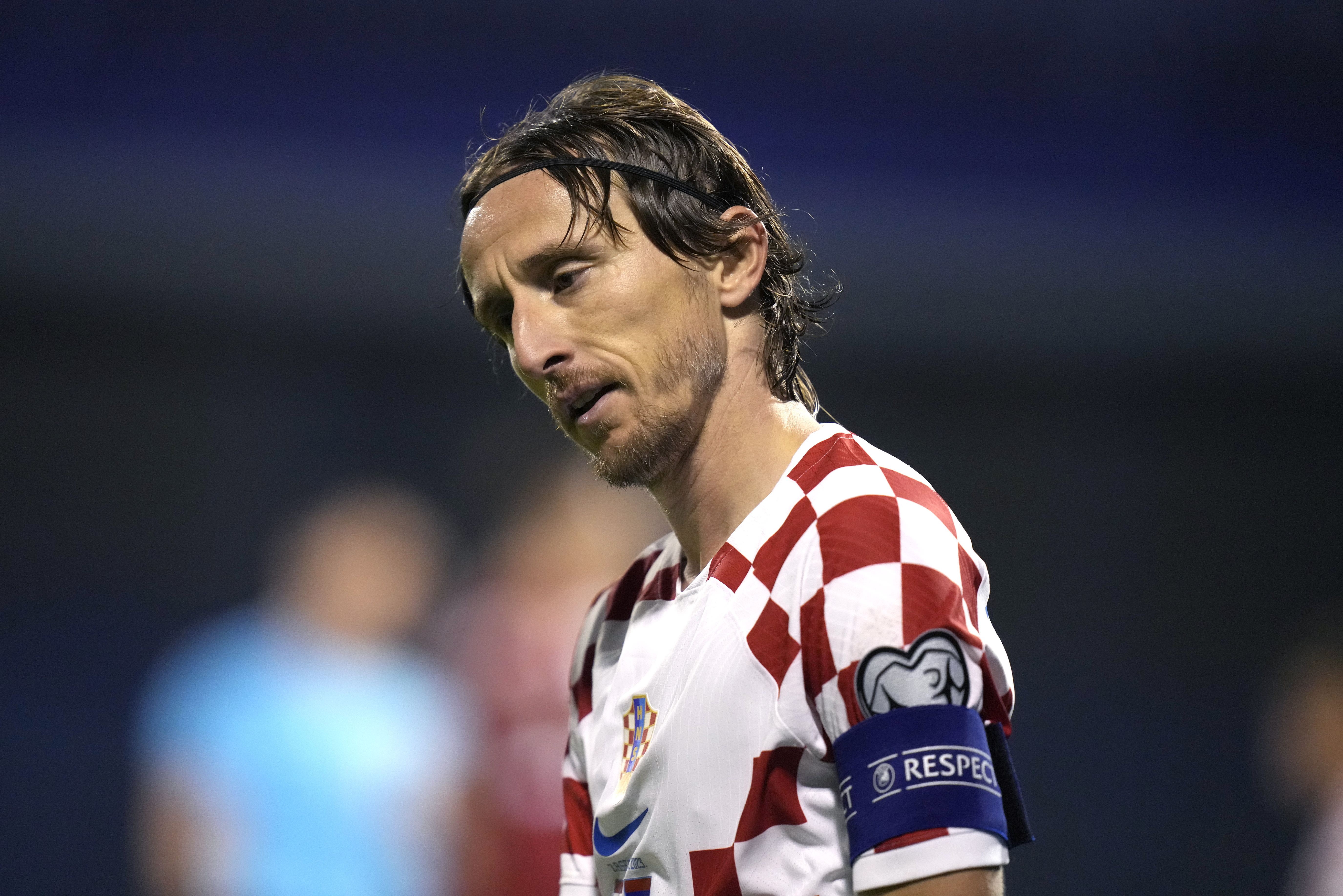Croatia's Luka Modric is seen during the Euro 2024 group D qualifying soccer match between Croatia and Armenia at the Maksimir Stadium in Zagreb, Croatia, Tuesday, Nov. 21, 2023. (AP Photo/Darko Bandic)