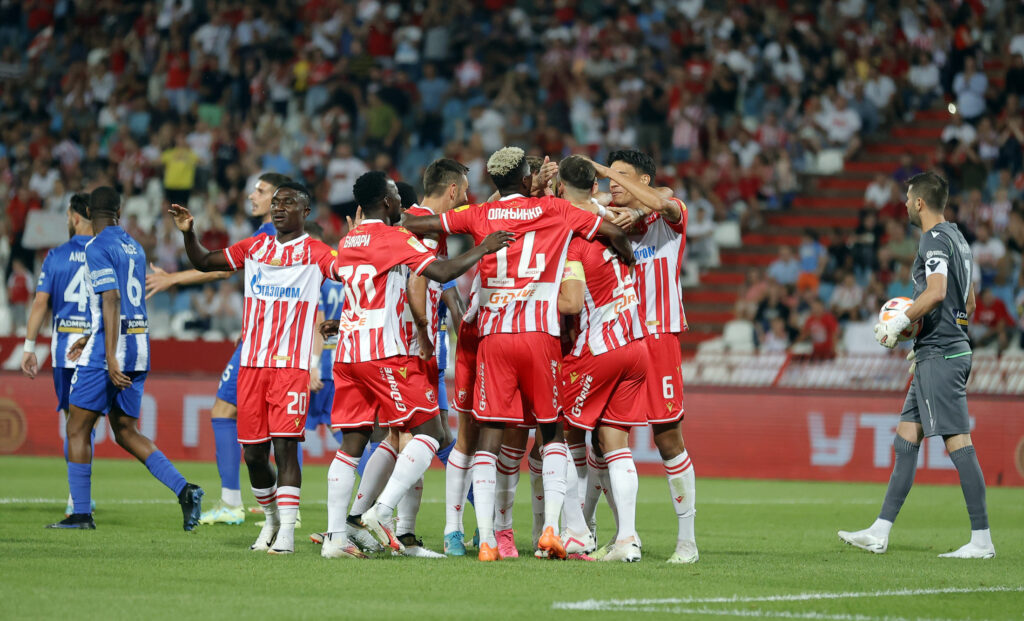 Crvena Zvezda's vies with Novi Pazar's during Serbian Super League football match between Crvena Zvezda and Novi Pazar in Belgrade, Serbia, on Sept. 2. 2023. (photo by Pedja Milosavljevic)