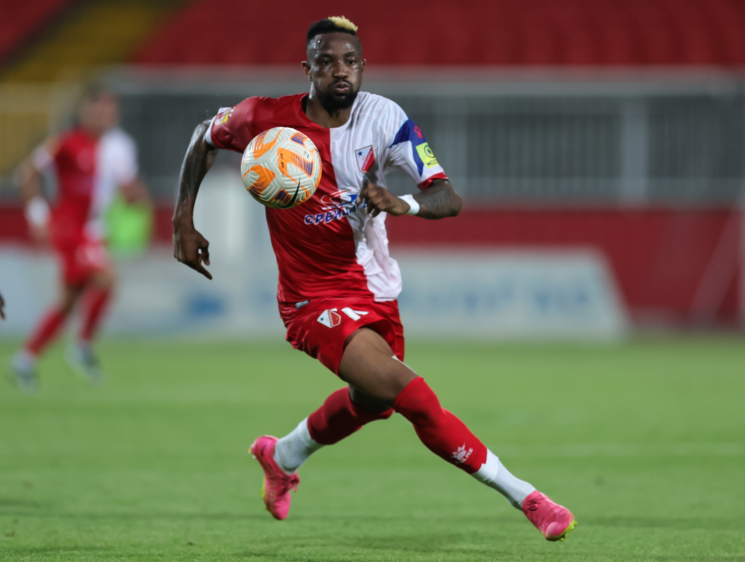 Jonathan Bolingi during the Mozzart Super Liga 2023/2024 match between Vojvodina and Radnicki Nis at stadium Karadjordje on August 19, 2023 in Novi Sad, Serbia. (Photo by Srdjan Stevanovic/Starsport.rs ©)