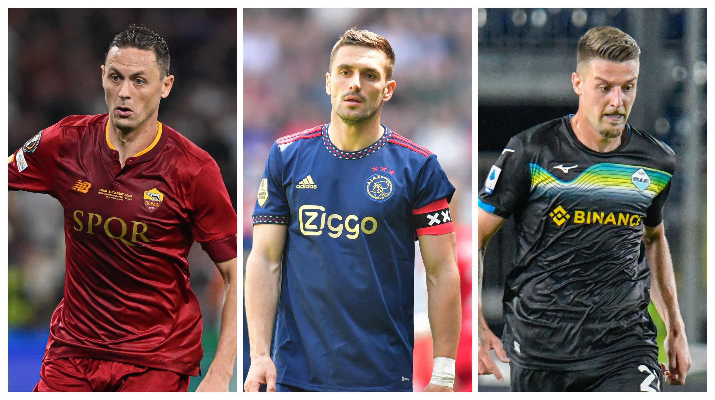 Nemanja Matić (dres Rome), Dušan Tadić (dres Ajaksa) i Sergej Milinković-Savić (dres Lacija).